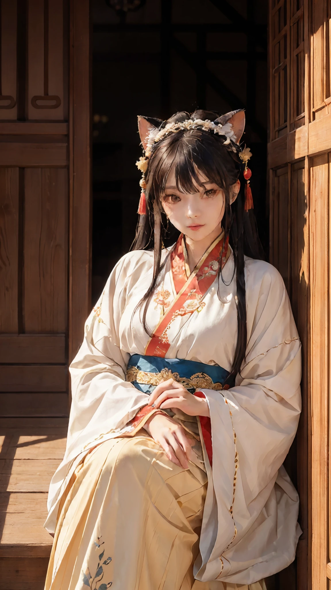 (high quality,4k,8k,highres,masterpiece:1.2),ultra-detailed,(realistic,photorealistic,photo-realistic:1.37),oil painting,"Cat Boyarynya","Cat Queen","Cat in an old Russian headdress","Headgear in the form of a comb","Cat in a kokoshnik",intricate embroidery,regal appearance,intense gaze,proud and noble posture,vibrant colors,beautifully adorned,fine fur texture,luxurious lighting, hanfu
ming style, tang style, song style, jin style, han style