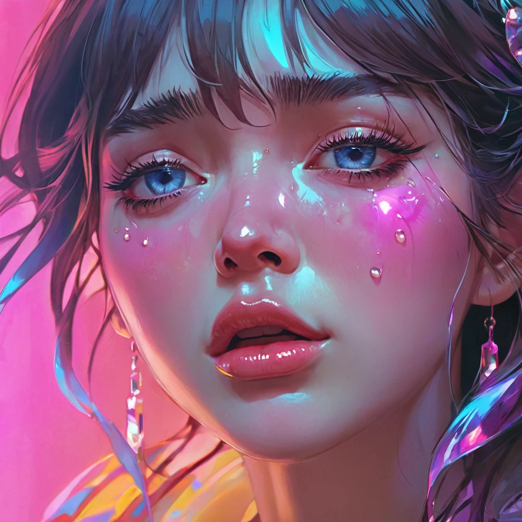 crying, aesthetic, extremely detailed, Crying eyes, sweet, vaporwave aesthetic, synthwave, digital painting, artstation, concept art, smooth, sharp focus, illustration, art by artgerm and greg rutkowski and alphonse mucha