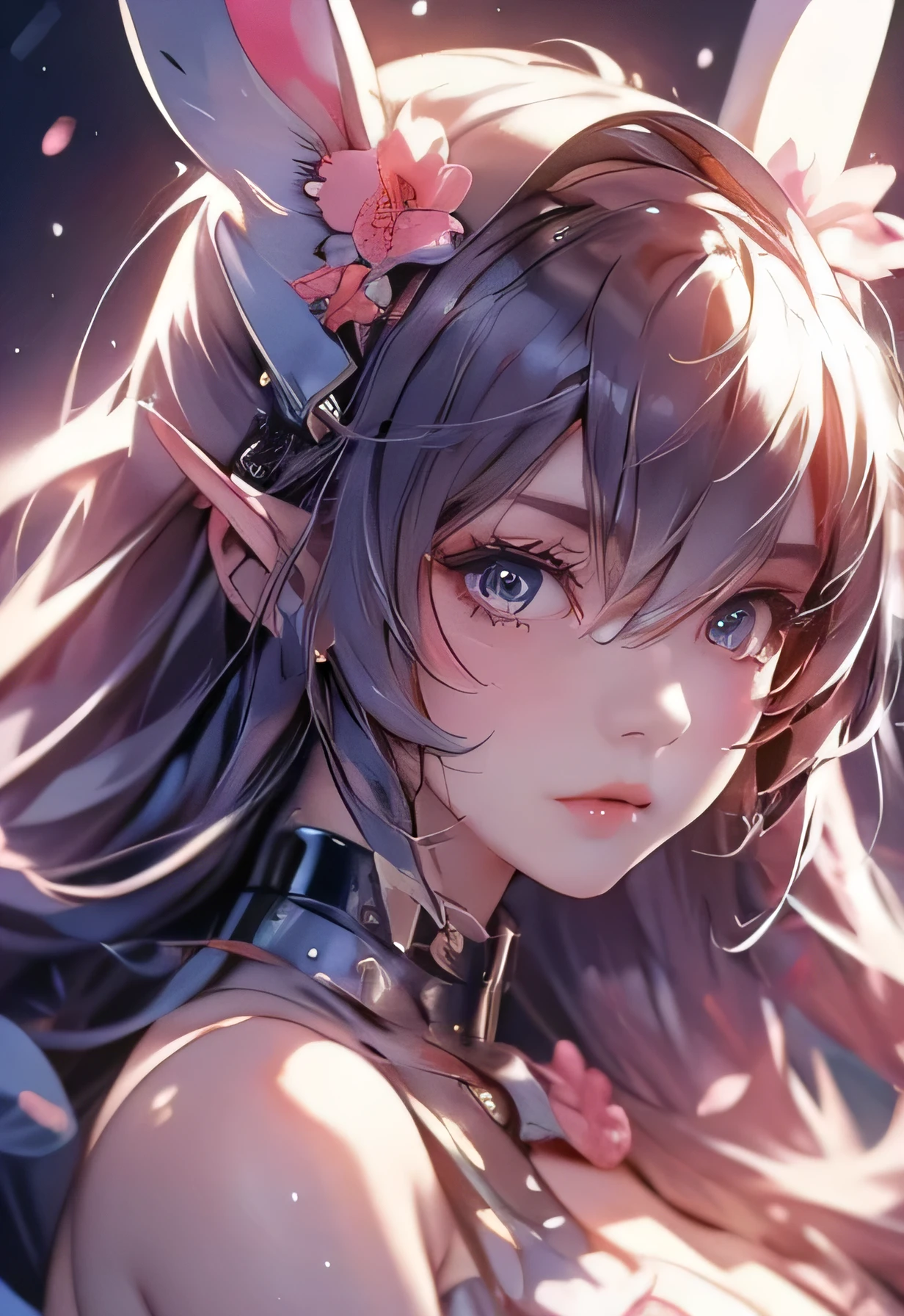 The girl leans over and looks at the camera with beautiful purple eyes and an attractive smile, black mask on the face, Beautiful long elven ears, portrait of an elf, Portrait of a very beautiful elf woman, green hair, Stars in her fixed eyes, breathtaking rendering, extreme closeup, Sweet girl, attractive anime girl, beautiful anime girl, Cute beautiful anime woman, detailed digital anime art, beautiful anime girl, beautiful anime girl, Anime with small details, Best Quality, Masterpiece, Ultra-detailed, Beautiful, hight resolution, Original,CG 8K ультрареалистичный, perfect artwork, beatiful face, Face Clean, Skin, hyper realistic, Ultra Detailed, A detailed eye, dramatic lighting, (Realistic) Realistic, Full HD, Best Quality, Best Quality, Beautiful lighting, (8k wallpaper of extremely detailed CG unit), High Details, sharp-focus, The art of dramatic and photorealistic painting, beautiful smile, Incredibly detailed face, hyper detailed face, A face with a lot of detail, Perfect nose, gorgeous smile, A star in the eye, Perfect eye shadow, wink, Hyper-Detailed Eyes, Hyper-detailing of eyebrows, Hyper-detailed eyelashes,Hyper-detailing of eyebrows, Hyper-detailed eyelashes,