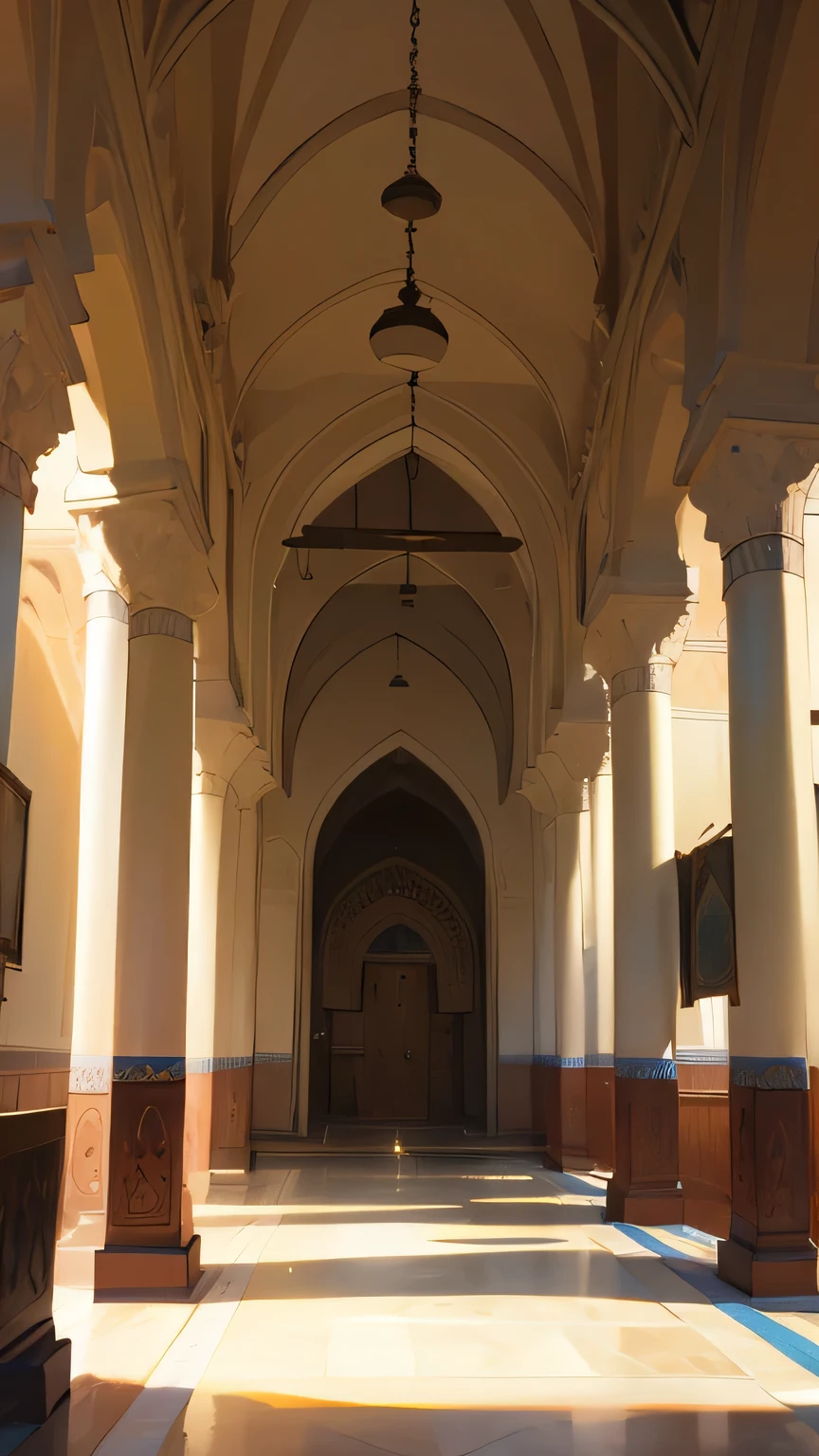 Great moroccan mosque interior throne room with strong horses