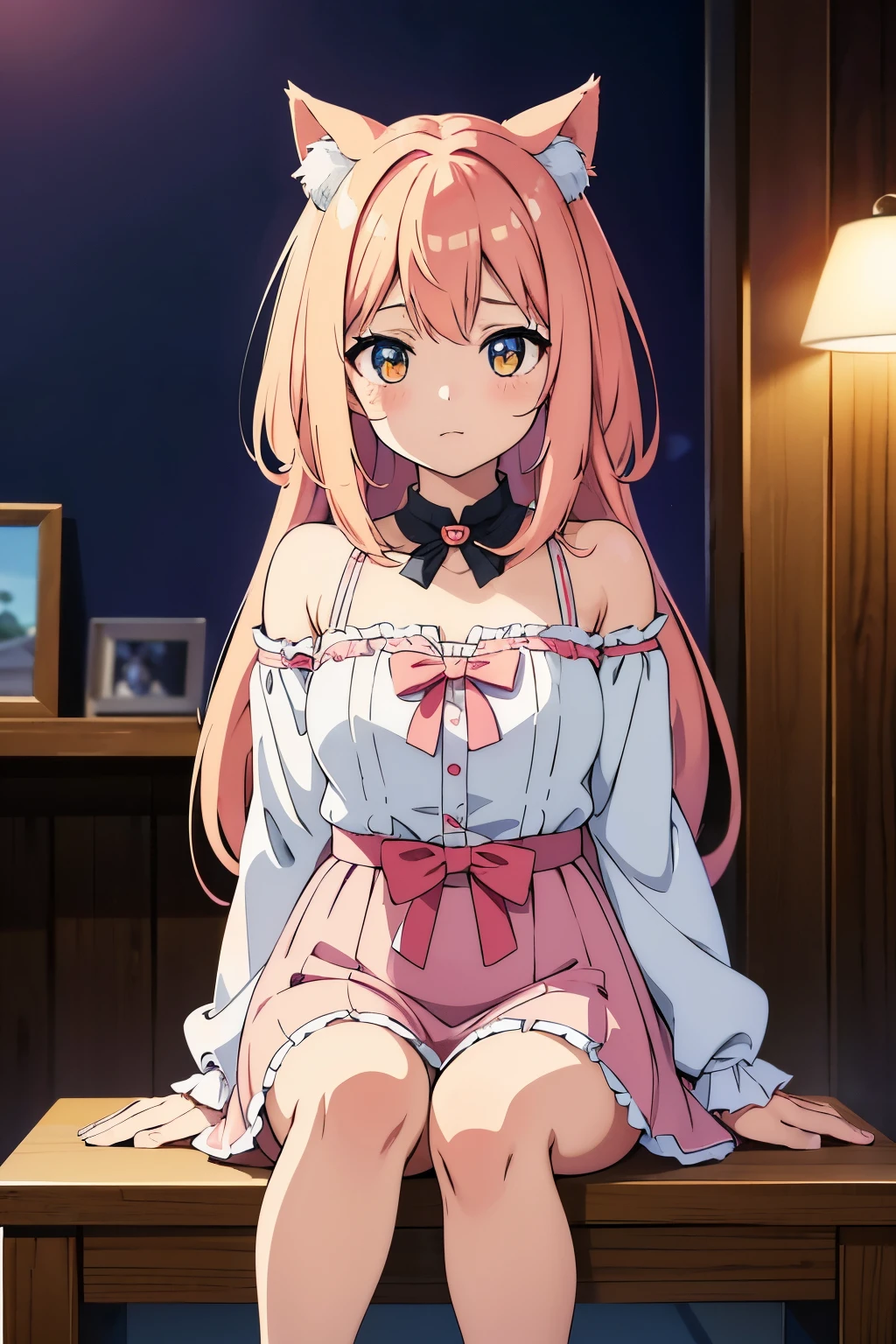 Pink long hair girl,Delicate facial features,The body is soft,plumw,Wearing a long pink dress,At this point she raised one leg,And put his hand inside his panties to scratch,The panties are already soaked with love fluid,It flowed down the base of the thigh,The entire black sofa was covered with a slimy white liquid,Her face was particularly red,I can't help but shout