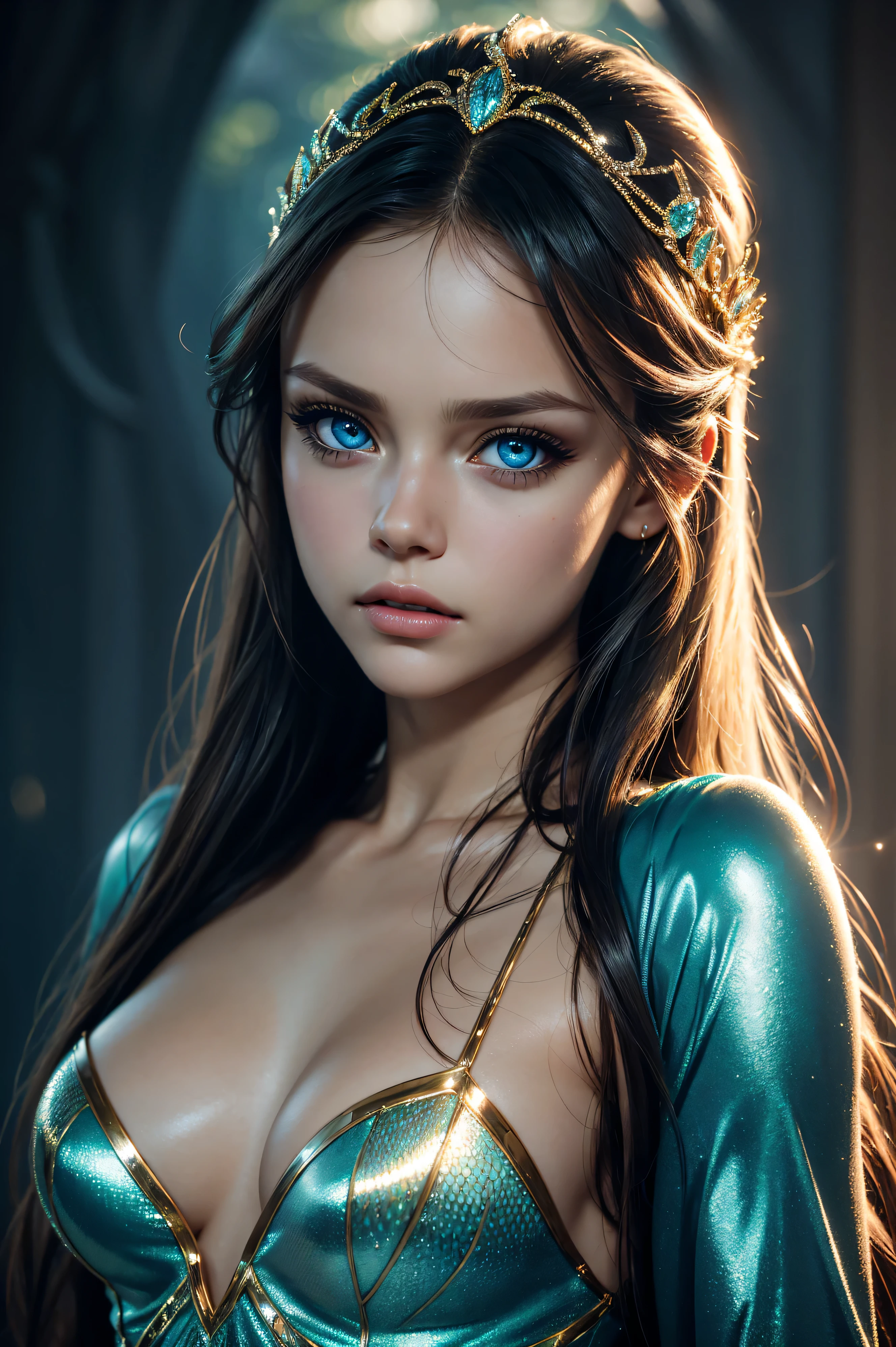 Alexis Dziena, wearing mermaid costume transparent. professionally retouched, soft lighting, realistic, smooth face, perfect eyes, sharp focus on eyes, 8 k, high definition, insanely detailed, intricate, elegant. against the background of the stream.