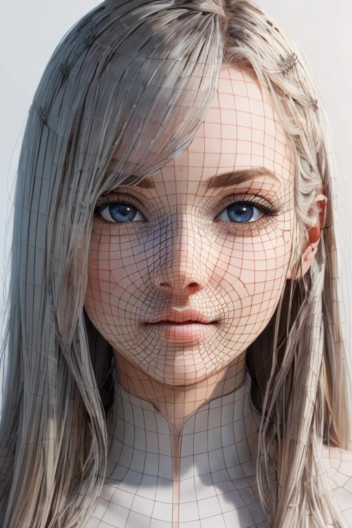 (best quality,masterpiece:1.2),ultra-detailed,realistic,white background,headshot,front face,1girl,beautiful detailed eyes,beautiful detailed lips,extremely detailed eyes and face,long eyelashes,eurpoean,white wireframe