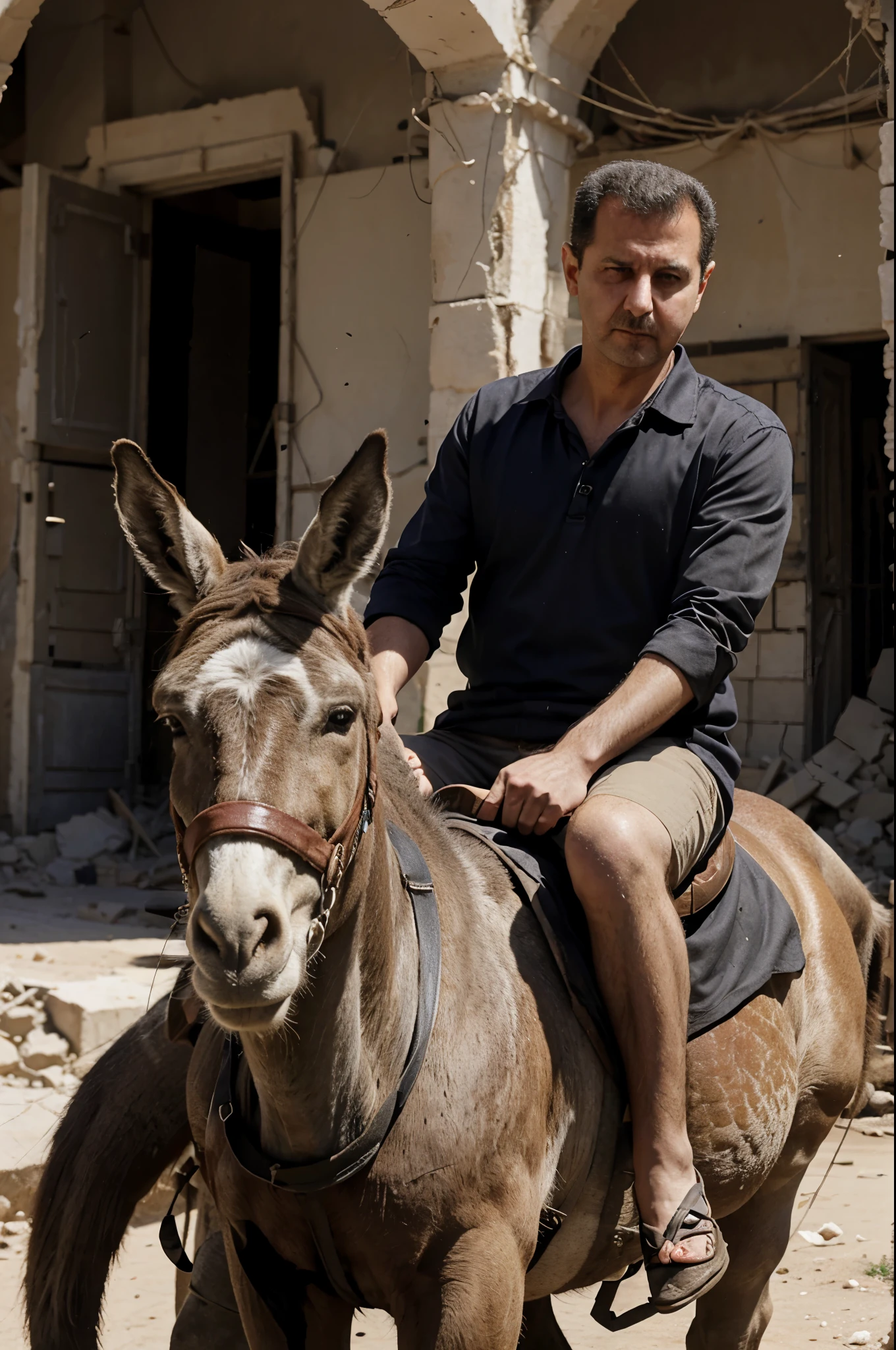 Young syrian man , skinny, with big penis . Riding a donkey with dangling penis