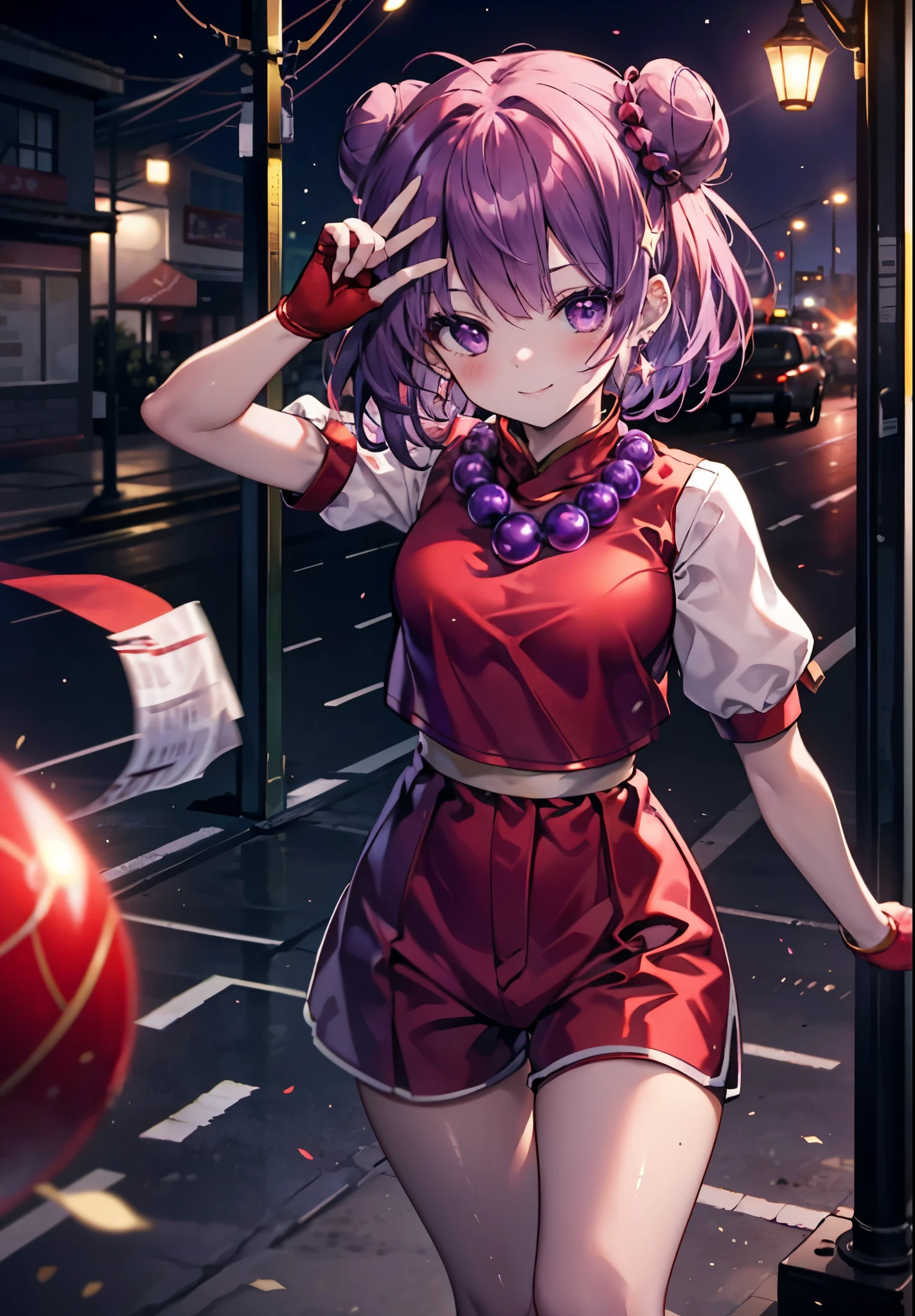 Athena Asamiya, Athena Assam, Long Hair, hair ornaments, (Purple eyes:1.1), Purple Hair, hair band, star \(symbol\), star hair ornaments,smile,blush, red hair band,Red hoodie,Short sleeve,mini skirt,White knee socks,whole bodyがイラストに入るように,Walking,
break outdoors,Building district,
break ビューアーを見る,whole body,
break (masterpiece:1.2), highest quality, High resolution, unity 8k wallpaper, (figure:0.8), (Beautiful fine details:1.6), Highly detailed face, Perfect lighting, Highly detailed CG, (Perfect hands, Perfect Anatomy),