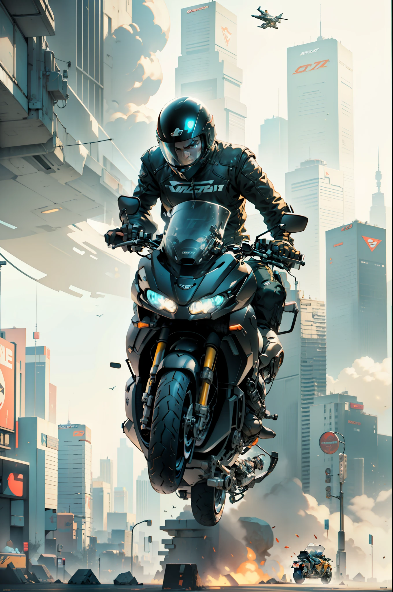 arafed man riding a motorcycle in the air with a helmet on, black octane render, motorbiker, motorcycle, in game capture 3d render, riding a futuristic motorcycle, 8 k octane detailed render, 8k octane render, 8 k octane render, sitting on cyberpunk motorbike, high octane render, octane 4k render, octane 4 k render