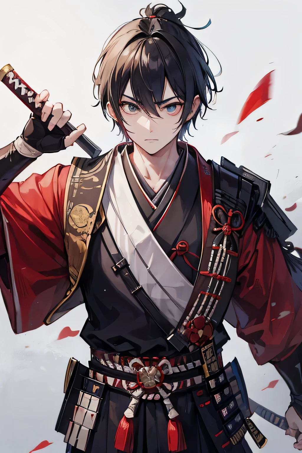 One-eyed,japanese samurai,holding katana,Handsome,Wear casual armor and blood,16K,HD,masterpiece