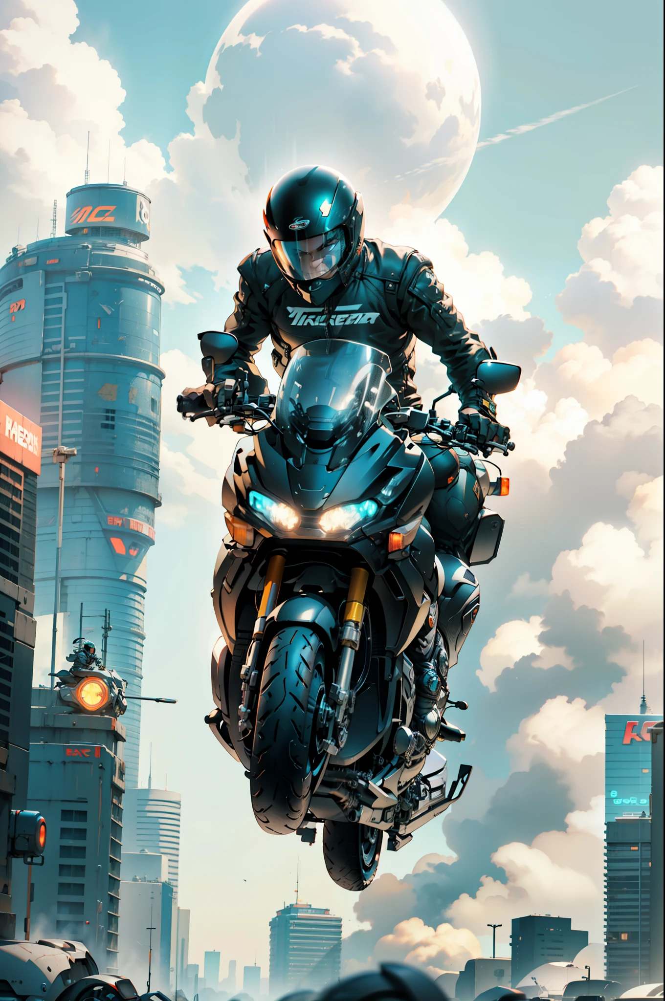 arafed man riding a motorcycle in the air with a helmet on, black octane render, motorbiker, motorcycle, in game capture 3d render, riding a futuristic motorcycle, 8 k octane detailed render, 8k octane render, 8 k octane render, sitting on cyberpunk motorbike, high octane render, octane 4k render, octane 4 k render