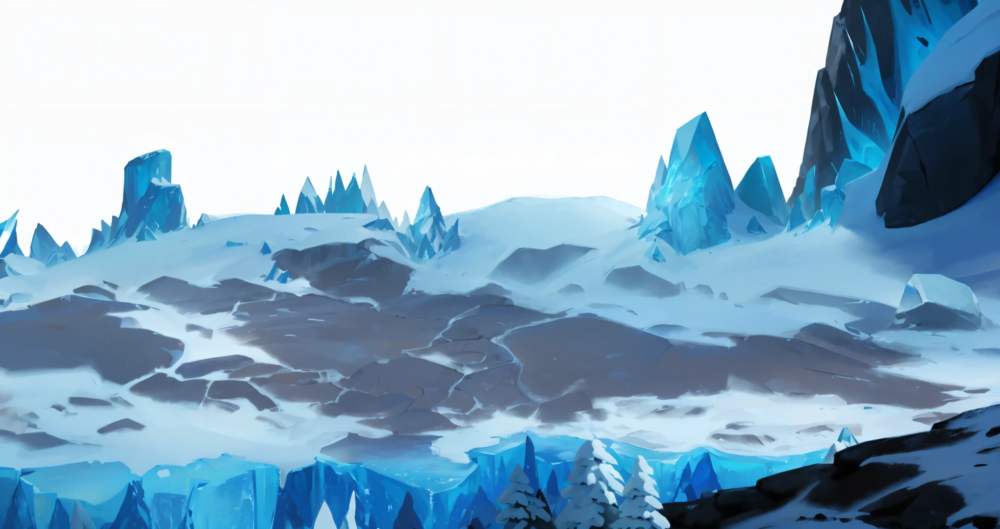 there is a picture of a snowy mountain with ice and snow, icey tundra background, ice mountains in the background, winter concept art, icy landscape, frostbite 3 rendered, icy mountains, vast ice dungeon, ❄️ corruption conceptart, pillars of ice background, background art, surreal frozen landscape, odin's stone arena background, ice mountains afar, icy mountains in the background