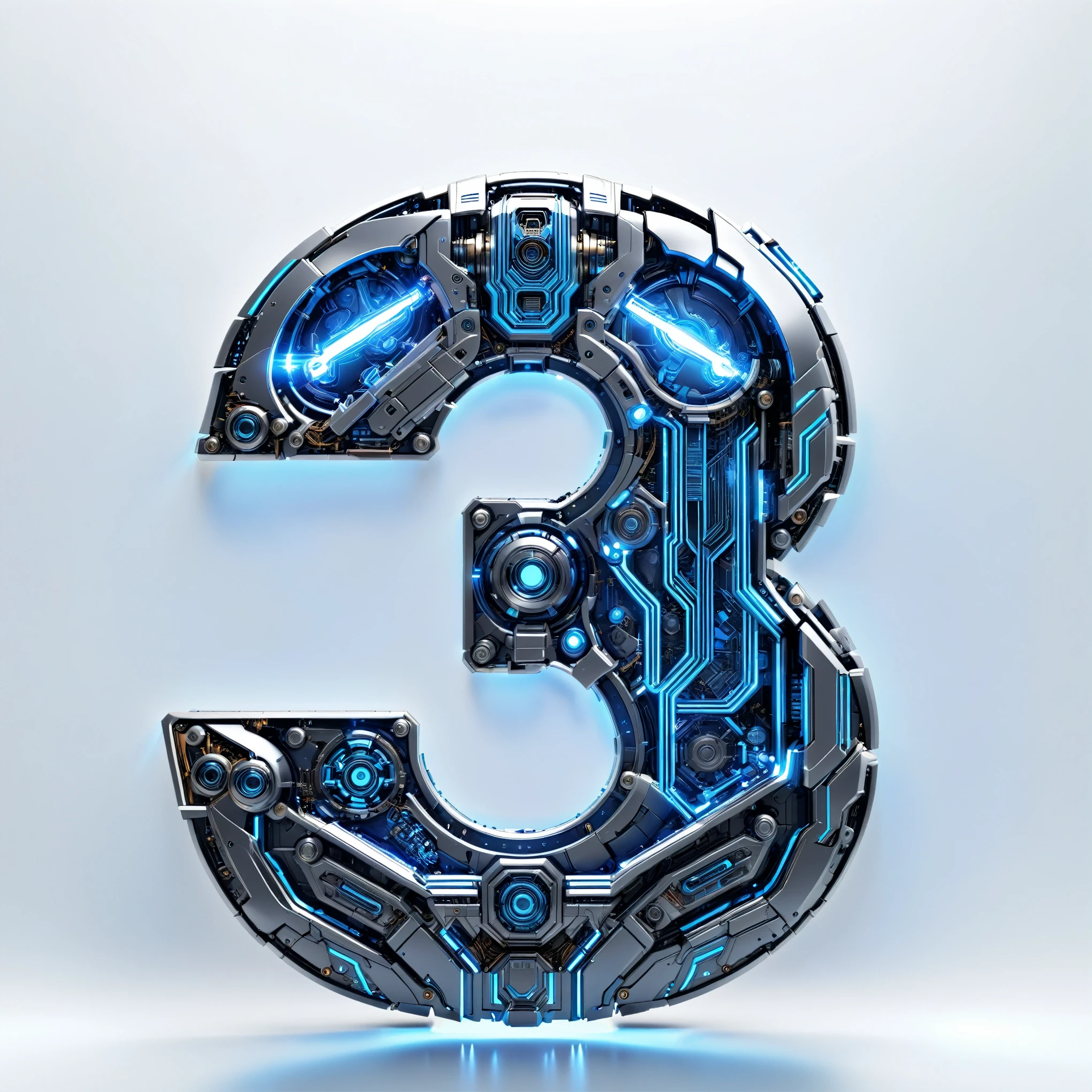 White background,Mecha Construction, Decorated with intricate patterns and delicate lines,Line emitting blue light,Circuit emitting blue light, 3D rendering, ray tracing