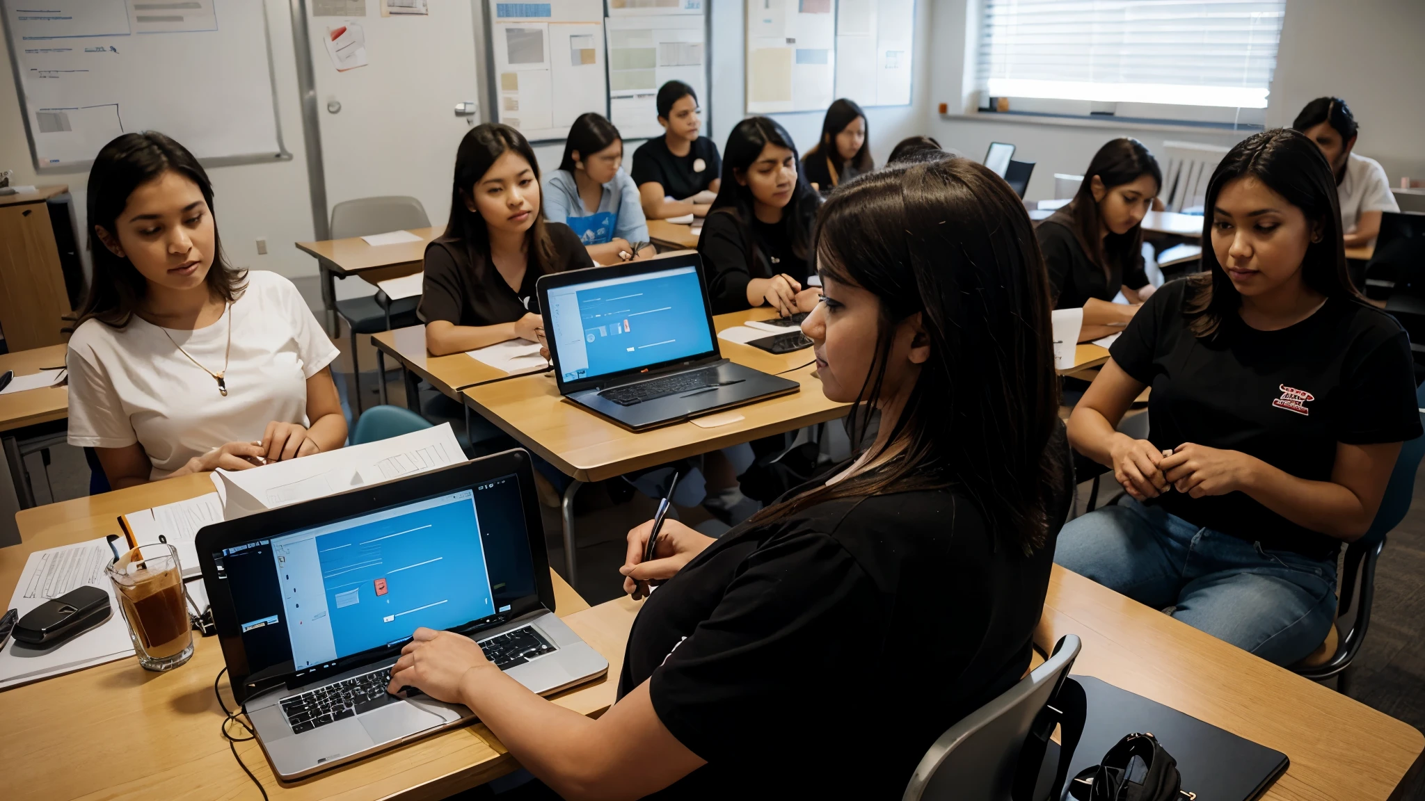people studying computer in class