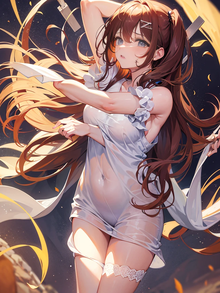 A cute woman (age 30) is mad, she is sobbing, cartoonishly over exaggerated sobbing, puffy cheeks, puffy eyes, tears shooting out like little streams of water, heavy tears hang from her chin, dressed in a sheer night gown, holding her teddy bear