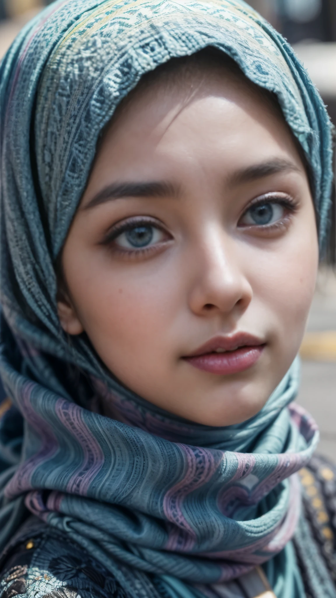 (best quality,4k,highres),vivid colors,beautiful detailed blue grey eyes,beautiful detailed lips,expressive face, skinice soft face,confident expression,young korean muslim woman,simple hijab fashion,colorful background,stylish accessories,(wearing silk shirt, long sleeve shirt),contrast with background,graceful posture,outdoor setting, walking in tokyo,fashionista,proud of her heritage,joyful mood,fashion-forward,girlpower,strong and independent woman,positive attitude,eyebrows on fleek,contemporary fashion,emphasize the eyes,flawless skin,high-quality photography,portrait photography,hijab style inspiration,empowered and elegant,lens flare effect,soft lighting,studio shot,embrace diversity,celebrate individuality,cultural pride, photon mapping, vivid colors,