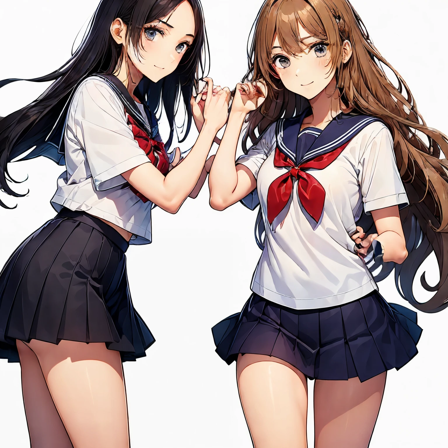 high quality,((2girls,embrace each other passionately)),chyuri,smile,Japanese high school student,short sleeve sailor ,