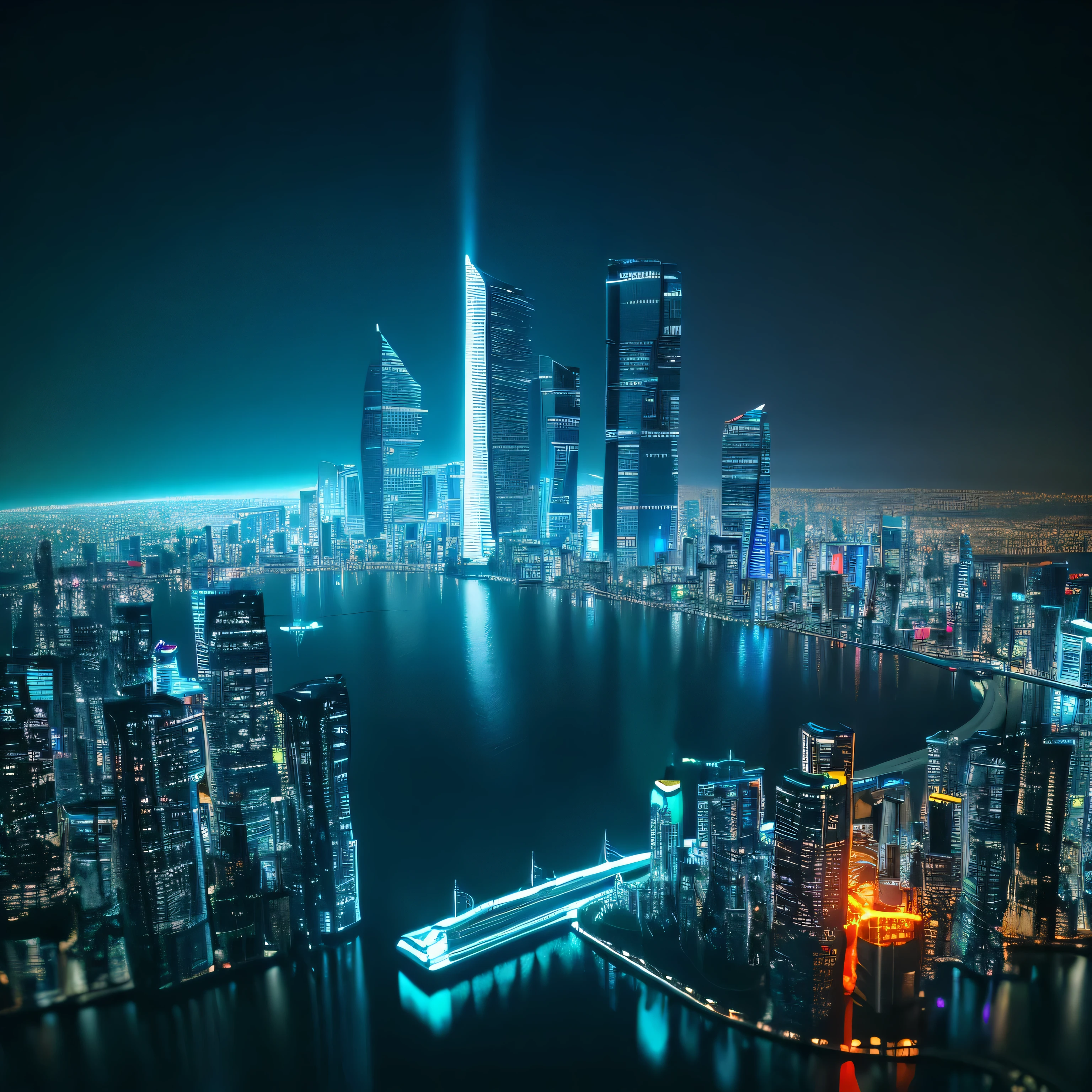 wide angle shot,landscape of a futuristic SF city, SF, surreal, High resolution, city, hyper hd,, reflected light, structurally correct, award-winning, high detail, Brighten the contrast of shadows, cinematic lighting, masterpiece, Super detailed, high quality, high detail, 最high quality, 16k,high contrast,
