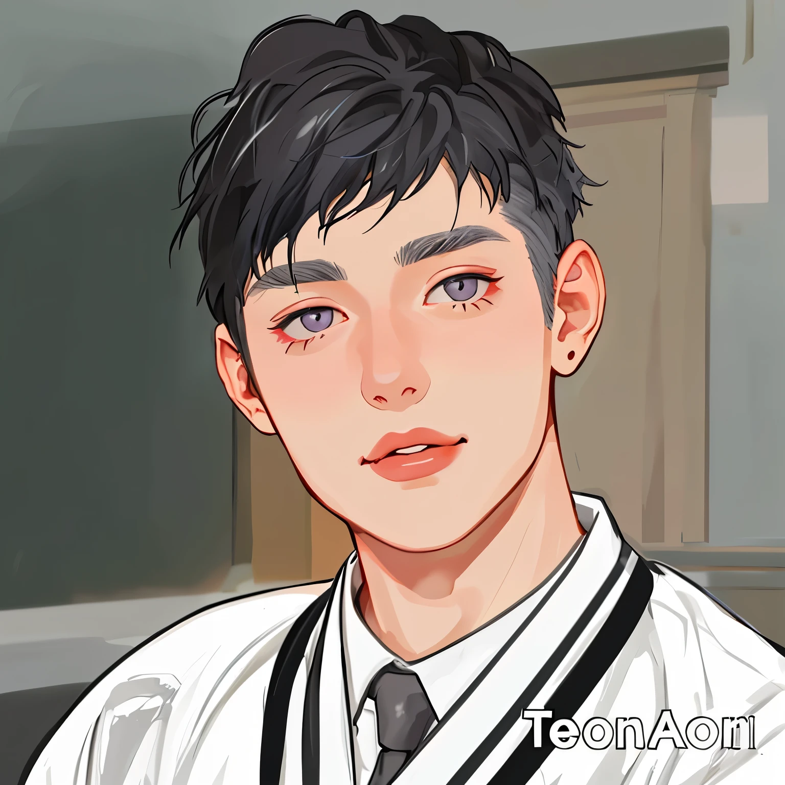 cute boy 19 years old silver hair gray eyes