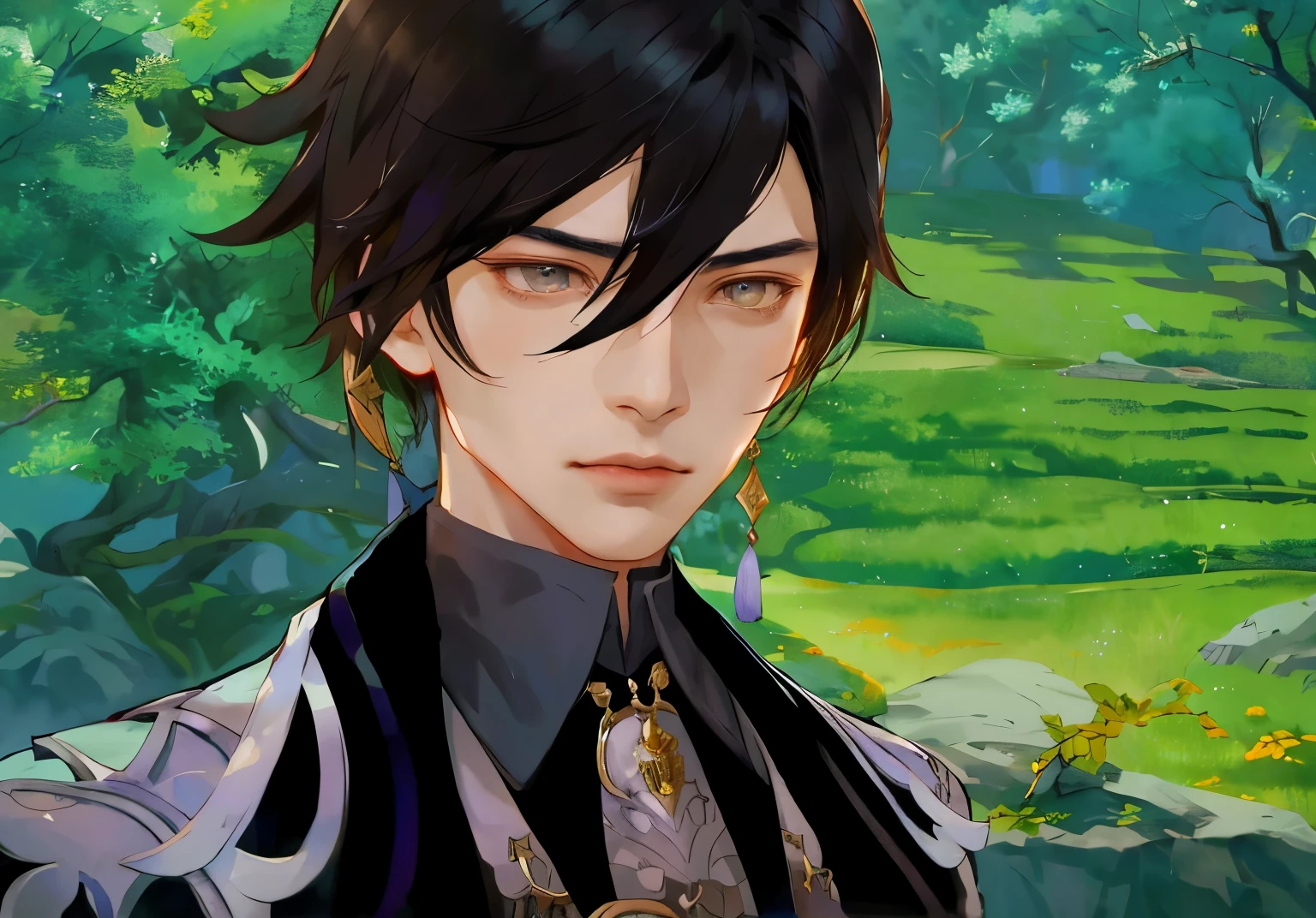 1man with chiseled face, defiant handsome man, black short hair, close up of a person, Punishing Gray Raven, Final Fantasy, FF7, handsome man, androgynous prince, delicate androgynous prince, handsome prince, zhongli from genshin impact, heise jinyao, casimir art, genshin, loong, royal elegant pose, taisho roman, granblue fantasy