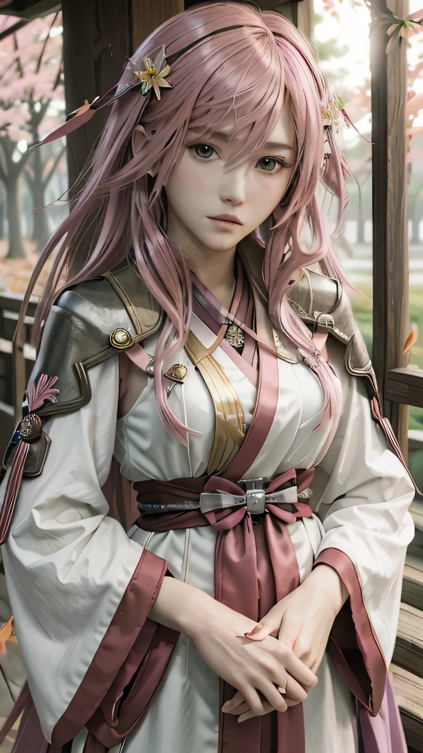 (masterpiece, highest quality:1.3)
1 girl, alone, long hair, pink hair、autumn leaves、shrine maiden costume