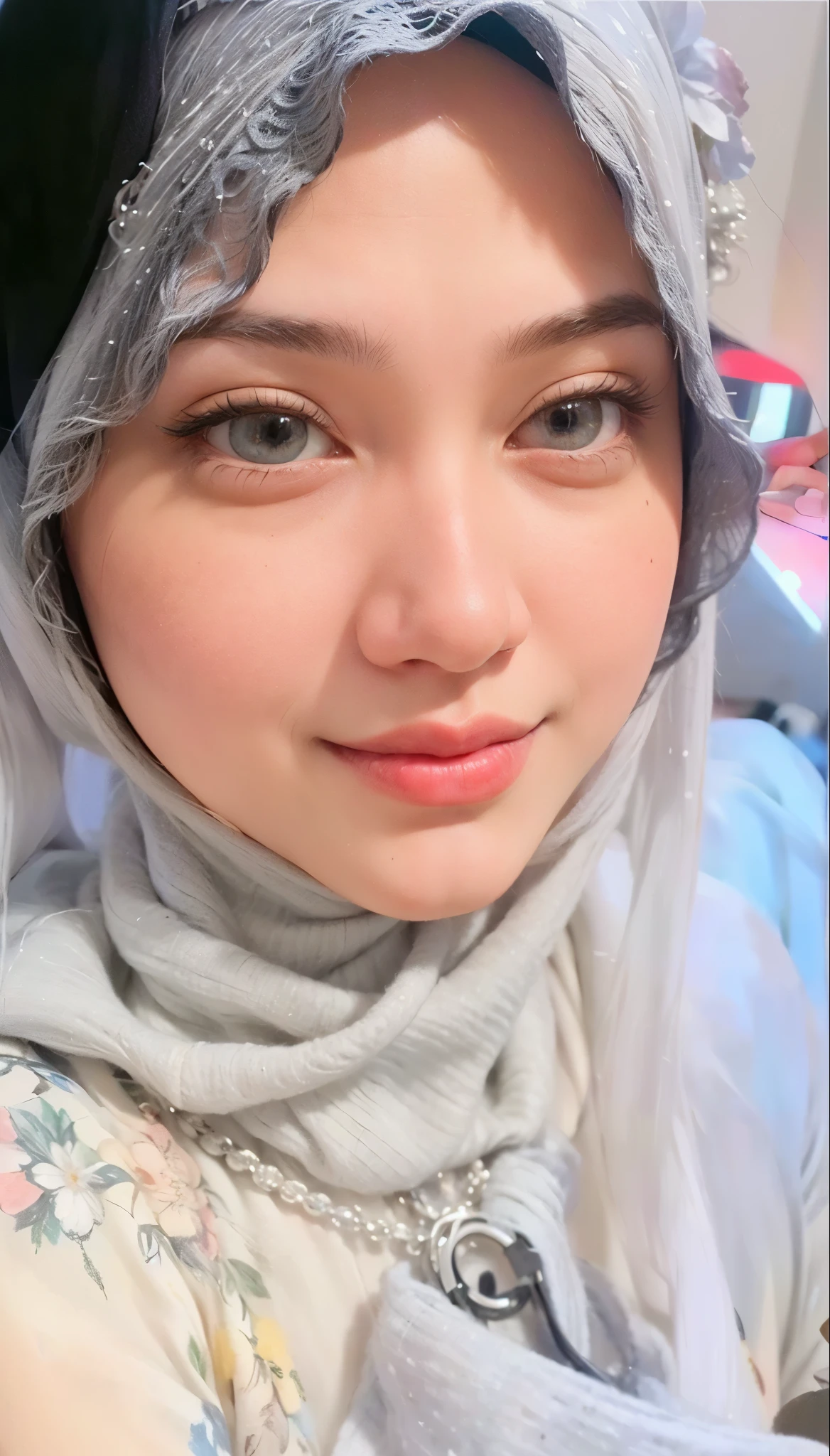 masterpiece, (ultra-high-definition portrait, vignet:1.4), Realistic, extremely detailed, CG unified, 8k, Clean lines, highly detailed, High-definition, raw color photos, she is smiling, Realistic portrait, Cinematic Light, Beautiful detailed, (1hijabgirl, indonesian:1.5), (165cm tall, big breasts with lips like he wants to kiss:1.5), Beautiful big breasts, breasts details, very tight, (Biggorgeous breast, Horny smile with Horny look:1.5), (Horny face, Big Breast:1.4), Close up of a girl in Beautiful clothes with errected nipple, biggorgeous breast, Soft smile, scarf, (Bombastic Side Eyes with curvaceous body:2), pose 4 of 1 6, Undress, No bra, (nipples that are clearly sticking out detail:1.2), Outdoors, high intricate detailed.