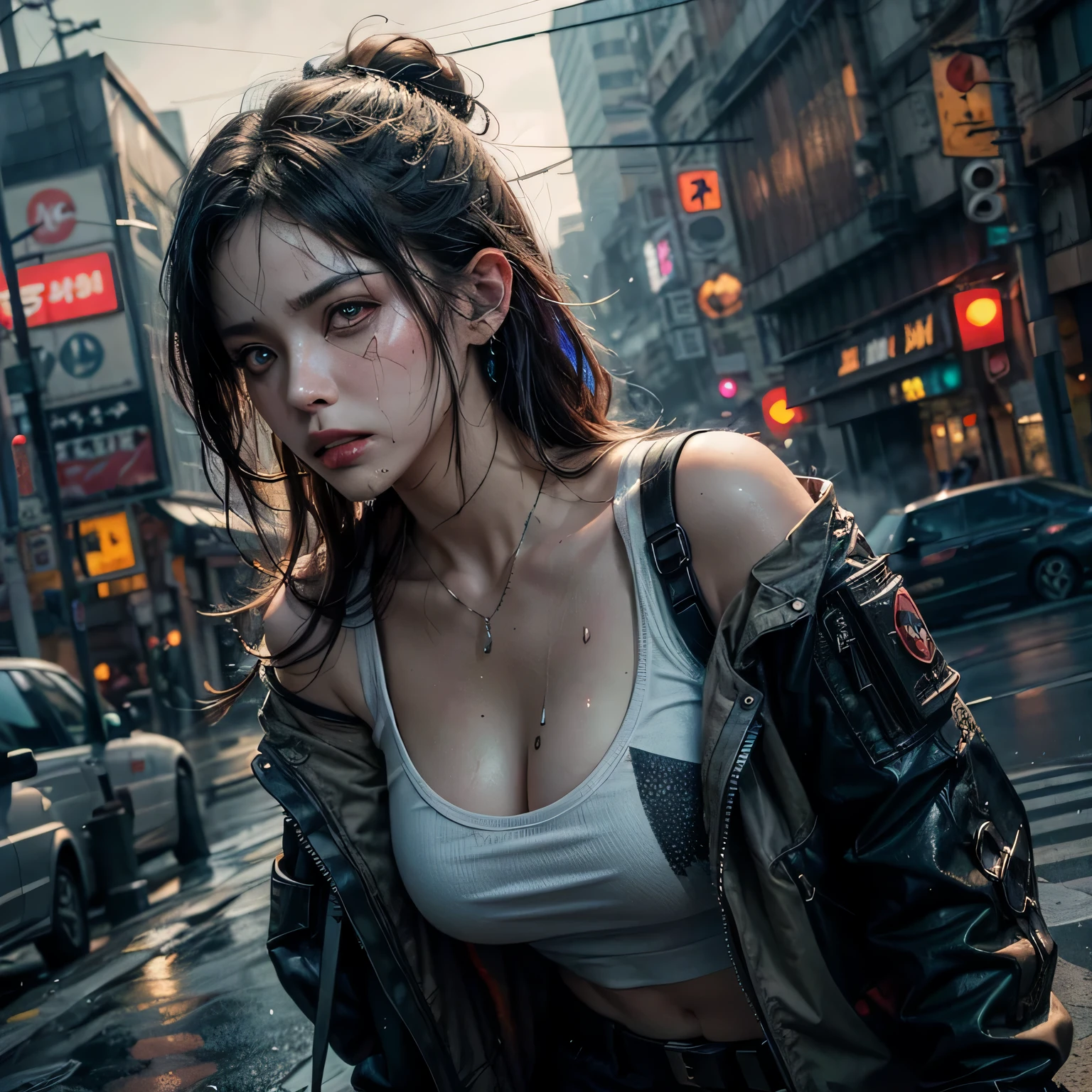 1 Cyberpunk girl, naked, NSFW cyberpunk naked, cowboy shot, casual pose, futuristic, mechanical aesthetics, complex machinery, high-tech lighting scene of futuristic city in the background, virtual engine 5, cinematic lighting, focus on her cunt, best quality, masterpiece, detailed, Best quality, 8K, 32K, Masterpiece, UHD, Sharp focus, Highly Detailed Face and Skin Texture