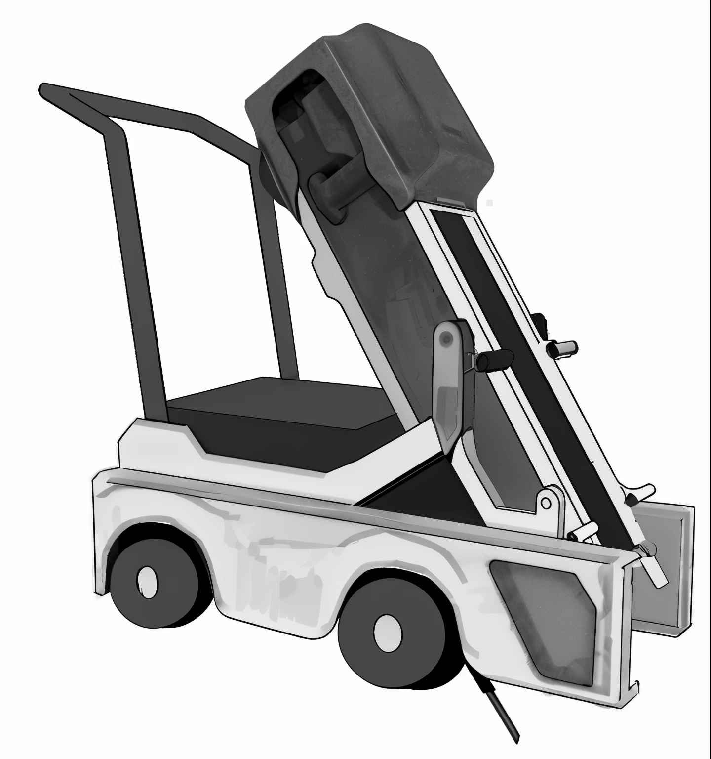 tractor，There is a box behind， vehicle illustration, Lawn mower cad design, 數位rendering, cart, rendering插图, Created in Adobe Illustrator, Concept map, cel coloring vector art, side view, side view, with legs, black and white illustration, chariot, mechanical vehicles, HD illustrations, rendering艺术, 3D modeling，product design，rendering，sense of technology，rich in detail，The perspective is correct，Correct structure，clear