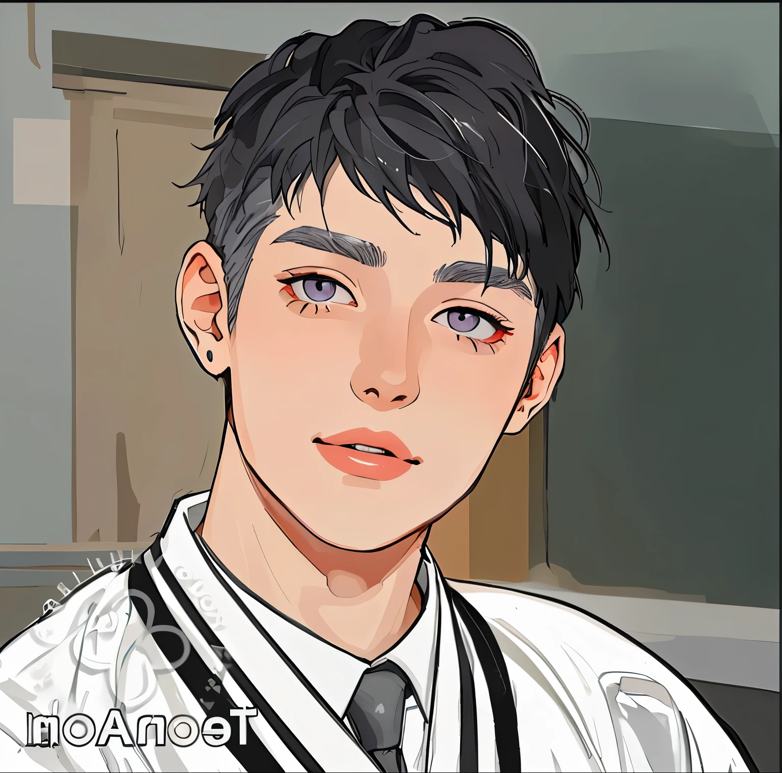 cute boy 19 years old silver hair gray eyes