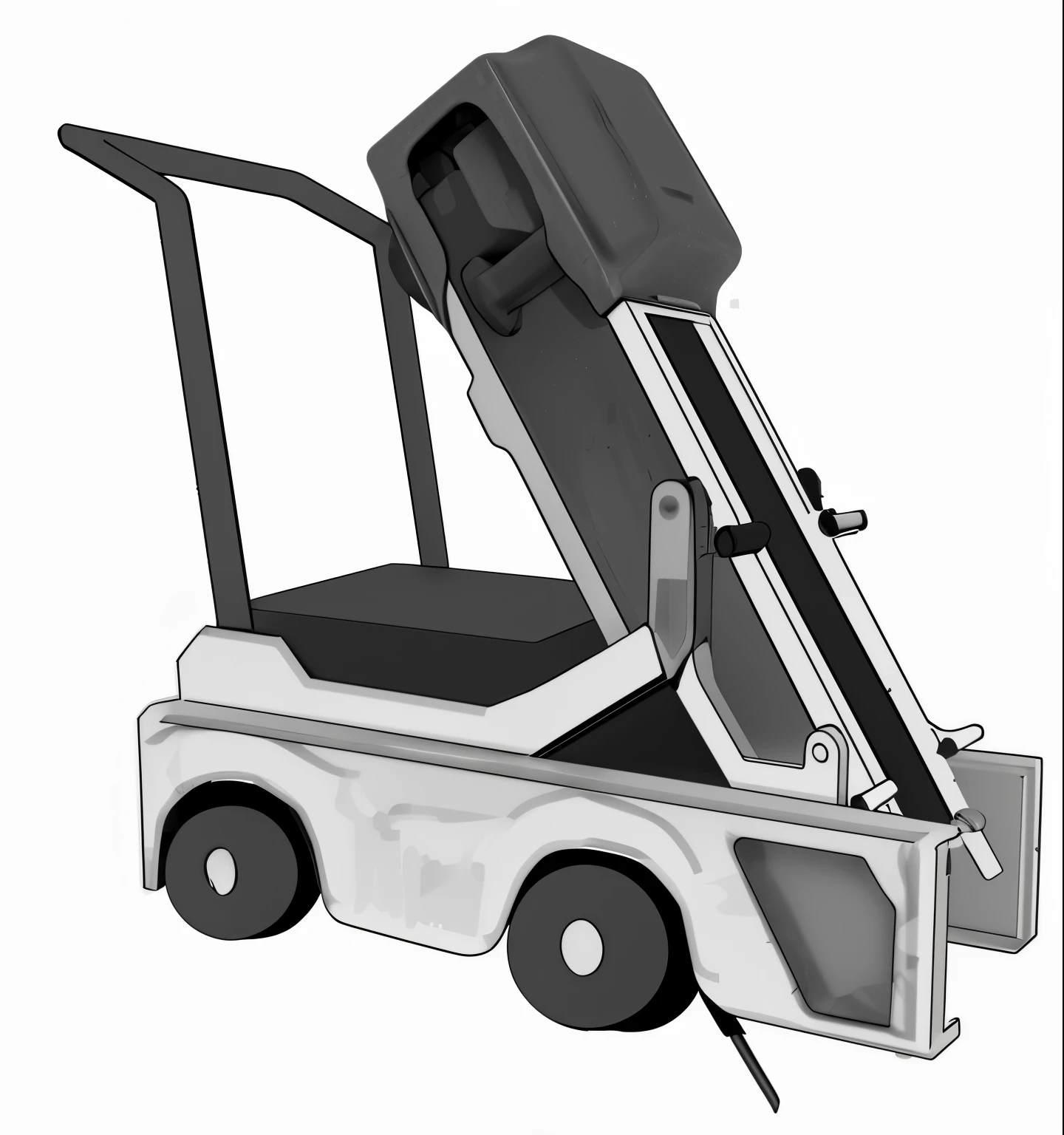 tractor，There is a box behind， vehicle illustration, Lawn mower cad design, 數位rendering, cart, rendering插图, Created in Adobe Illustrator, Concept map, cel coloring vector art, side view, side view, with legs, black and white illustration, chariot, mechanical vehicles, HD illustrations, rendering艺术, 3D modeling，product design，rendering，sense of technology，rich in detail，The perspective is correct，Correct structure，clear