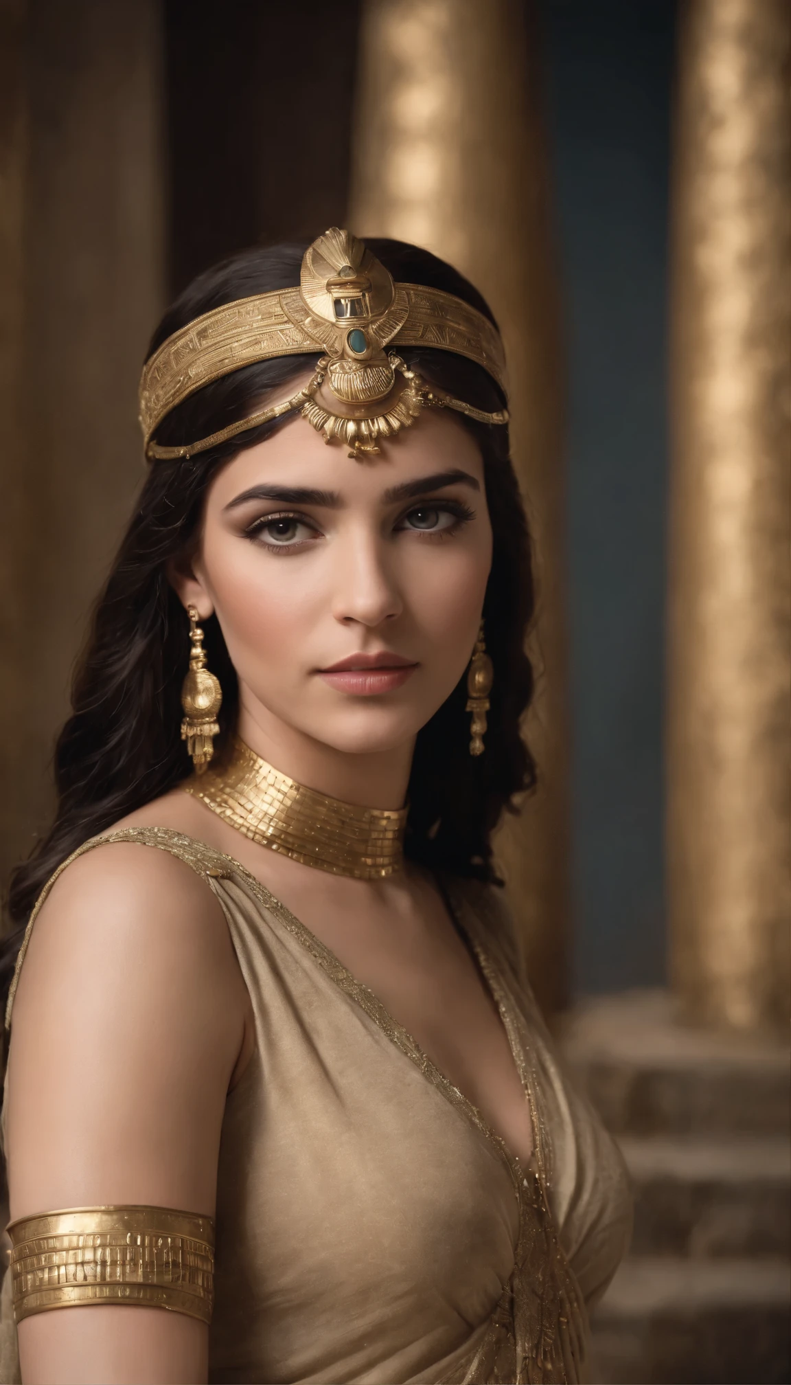 Create an image of Cleopatra as a young princess of Ancient Egypt,peito grande,destacando sua beleza e origens reais