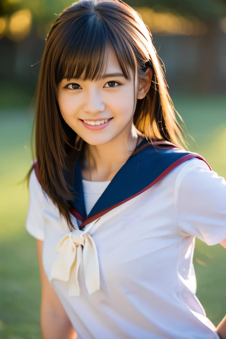 the chest of the shirt is open, embarrassed , 1girl, cute, 18 years old, smiling, look at viewer, sailor uniform, seifuku, photo, realistic, best quality, hires, detailed face, classroom, detailed background, diffused lighting, depth of field, bokeh, , portrait, , ( masterpiece), accurate, anatomically correct, f/1.8, 90mm, Fujifilm GFX 50R, raw photo, regina display, super detail, high details, high quality, best quality, highres, UHD, 1080p HD, 4K, 8K, beauty,