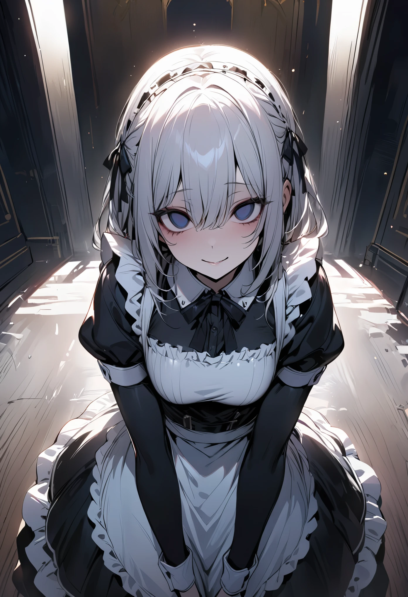 masterpiece, best quality, 1 girl, empty eyes, Urume, maid, Smile