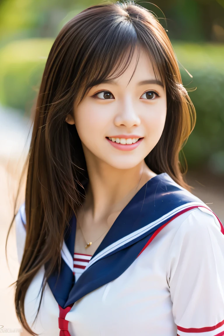 cleavage, the chest of the shirt is wide open, embarrassed , 1girl, cute, 18 years old, smiling, look at viewer, sailor uniform, seifuku, photo, realistic, best quality, hires, detailed face, classroom, detailed background, diffused lighting, depth of field, bokeh, , portrait, , ( masterpiece), accurate, anatomically correct, f/1.8, 90mm, Fujifilm GFX 50R, raw photo, regina display, super detail, high details, high quality, best quality, highres, UHD, 1080p HD, 4K, 8K, beauty,