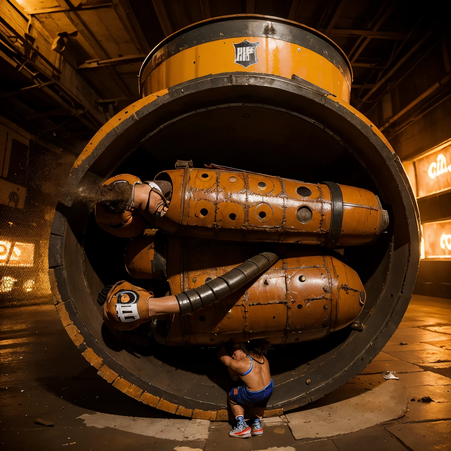 un inodoro con guantes de boxeo con langostas de fondo y tanques y a Goku de fondo