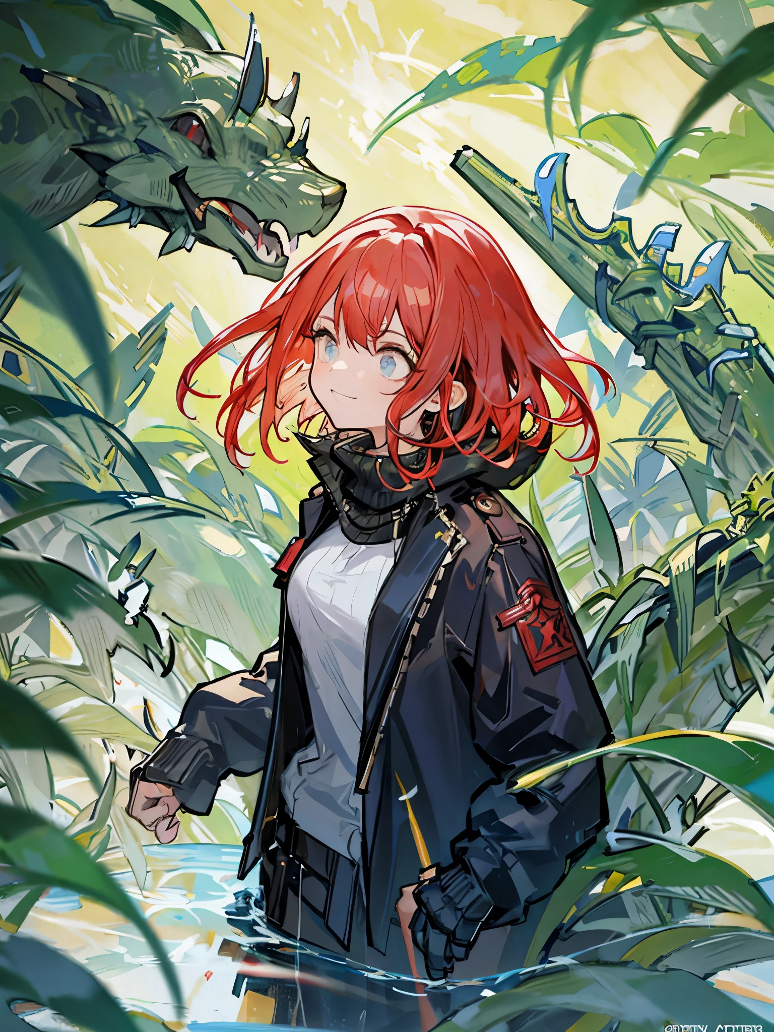 Girl, short red hair, starry