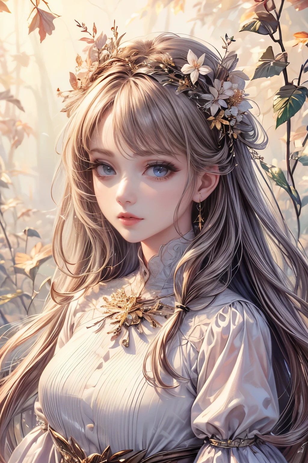 A woman with long hair and a flower crown in a forest - SeaArt AI