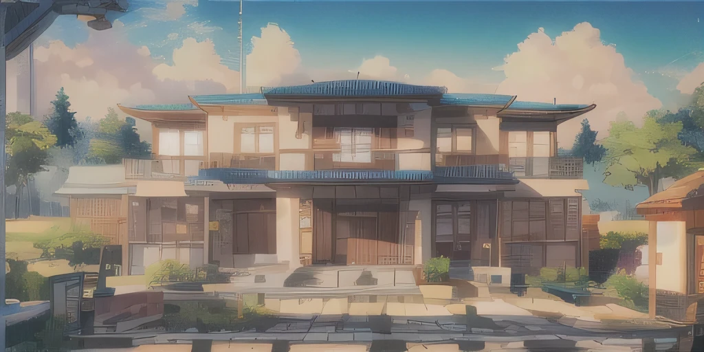 landscape,Homestay, Excellent, Sky, cloud，weighted line chart，anime style