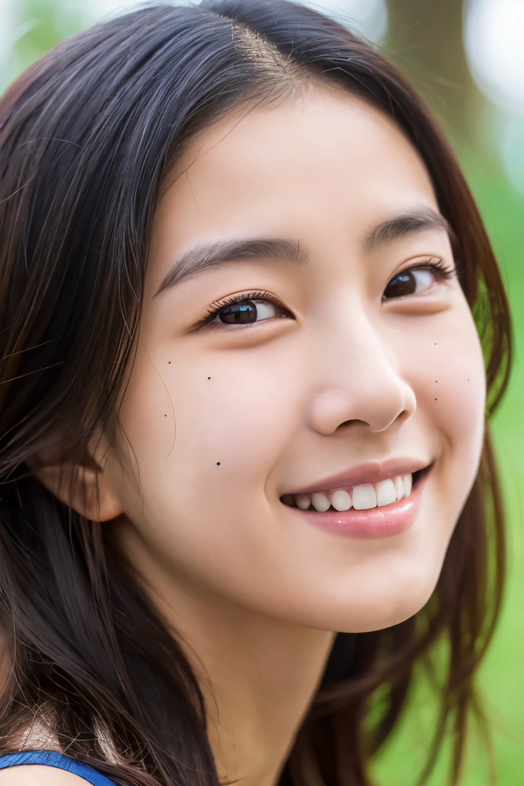an Asian  with a square smile and a small mole near his mouth
