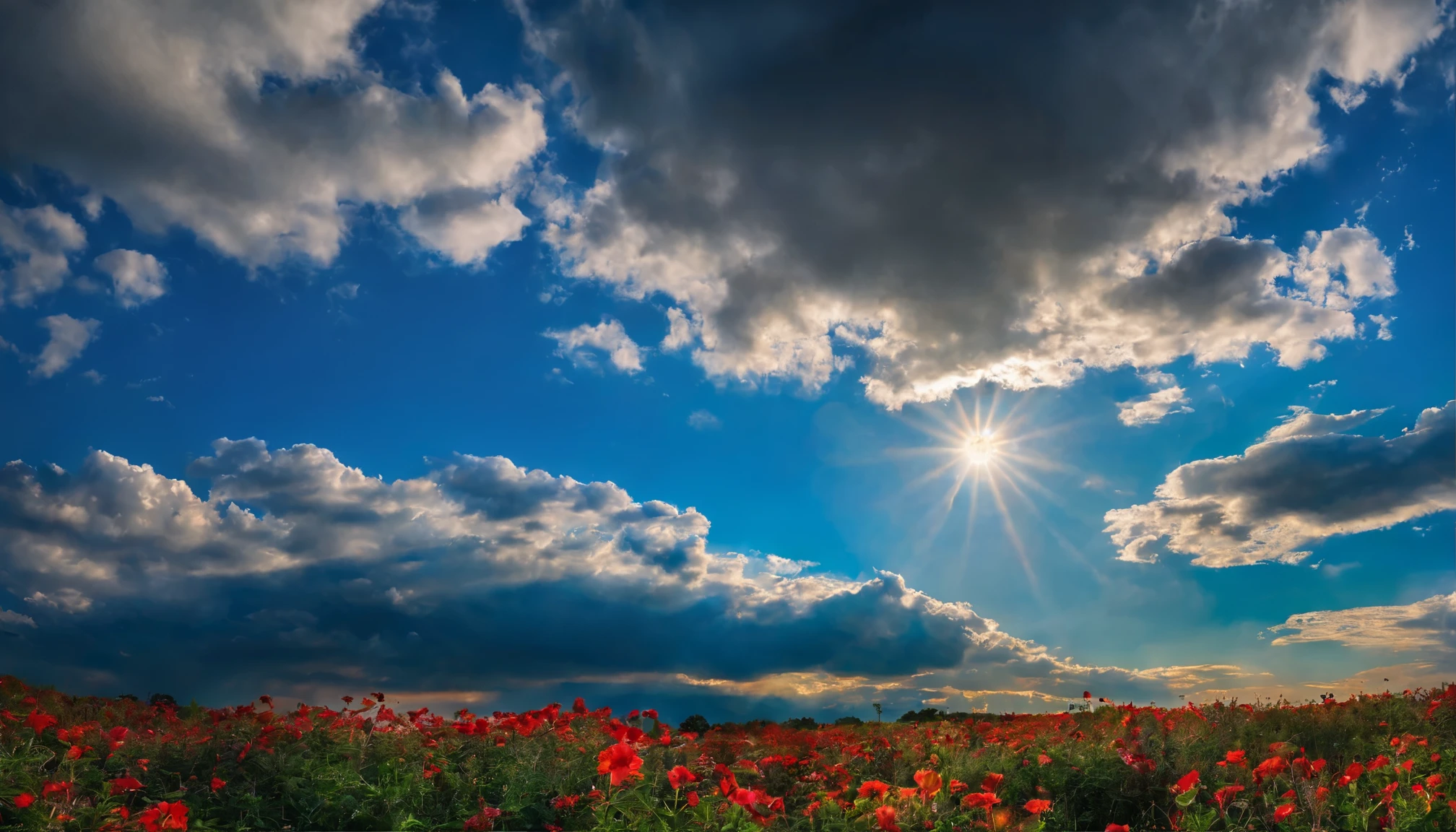 A flower and blue sky,Clouds and the sun rises
