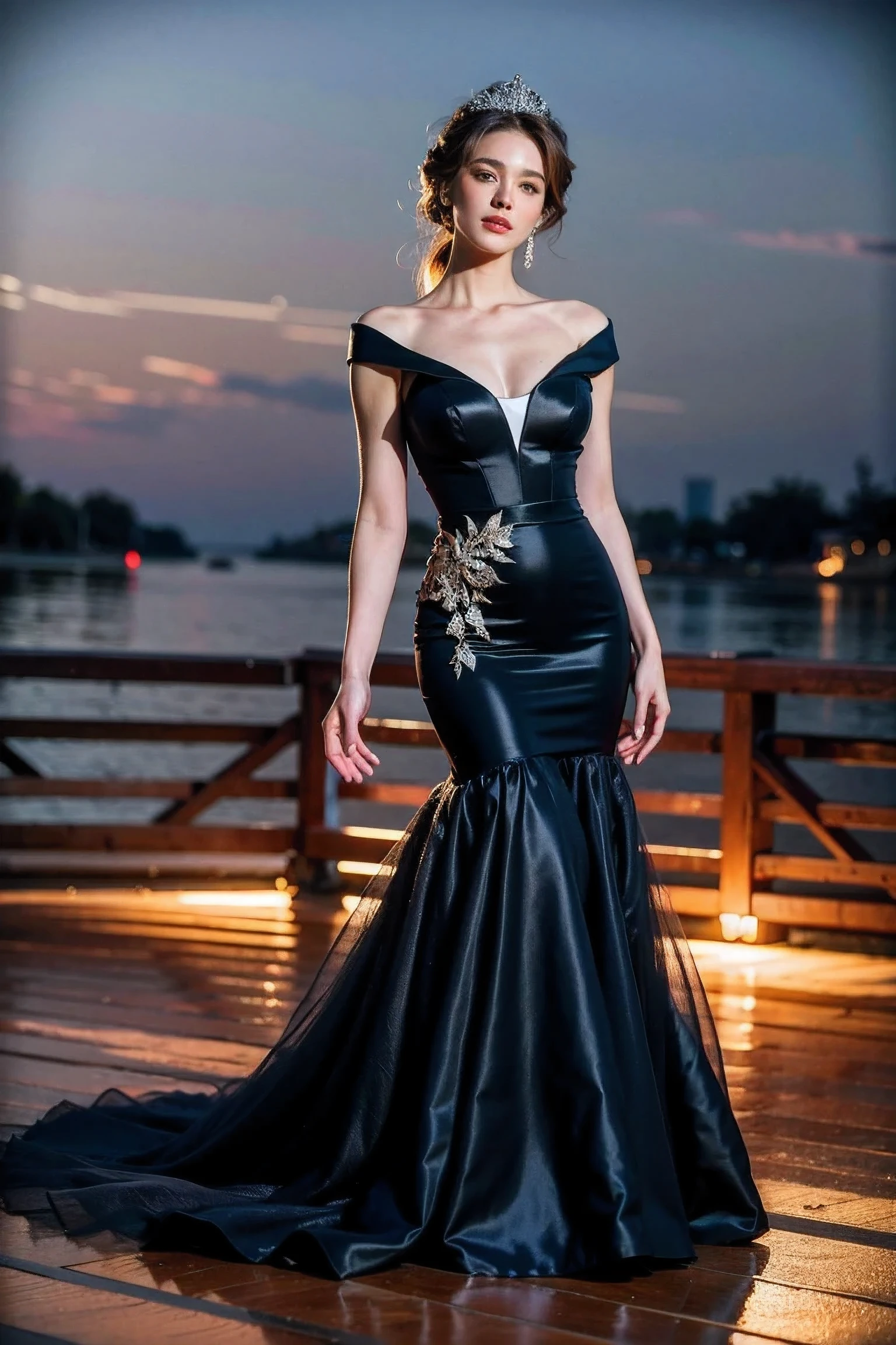 Realistic photography, beautiful woman , beautiful evening dress