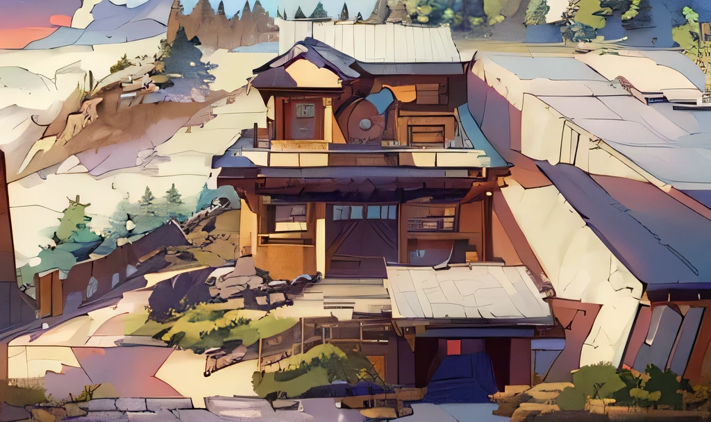 (best quality, masterpiece), 1, cloud，sun, Mountain,  Anime lines，thick lines，Animation light and shadow，Edge lines are emphasized
