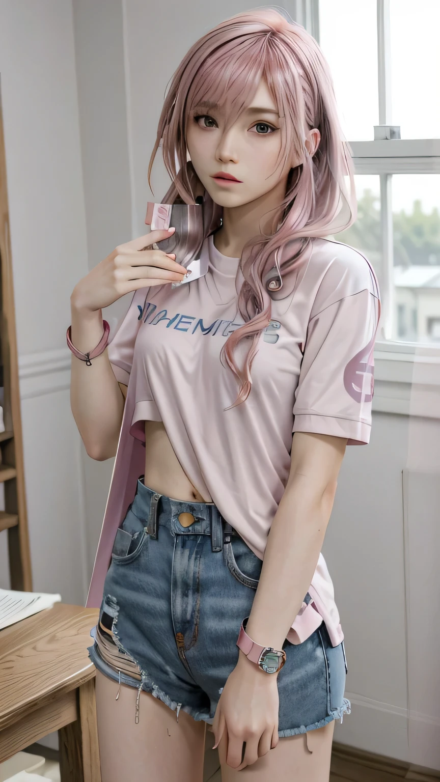 (masterpiece, highest quality:1.3)
1 girl, alone, long hair, pink hair、casual clothes
