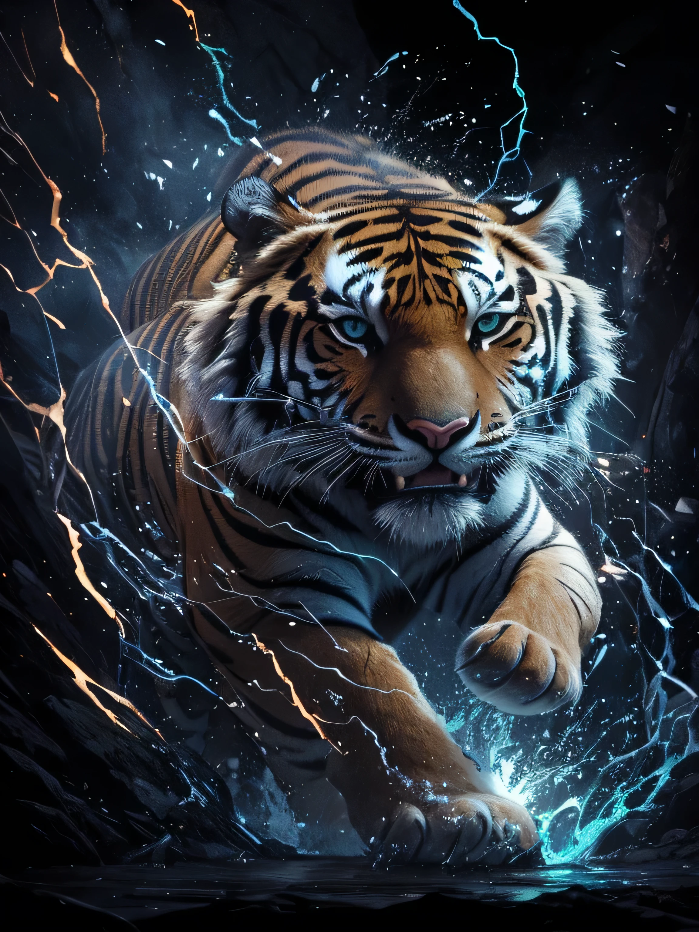 Tigre, Tiger, naturais, Natureza, Natureza, Linda, renderizado, fotorrealista, UltraHD, 4k, texturasdetalhadas, thunders, sombras detalhadas, cores detalhadas, por do sol, sol se pondo, Sunset, Natureza Linda, fundo preto, por do sol, contraste detalhado, contraste realista, high resolution, cores detalhadas, fogo, eletricidade,