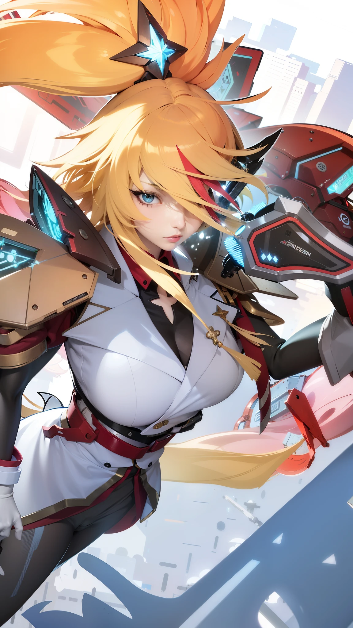 anime - style image of a woman with a sword and a helmet, mechanized valkyrie girl, ferra white mecha, cushart krenz key art feminine, girl in mecha cyber armor, female mecha, guilty gear strive splash art, inspired by Krenz Cushart, cushart kenz, anime mecha aesthetic, cyberpunk anime girl mech
