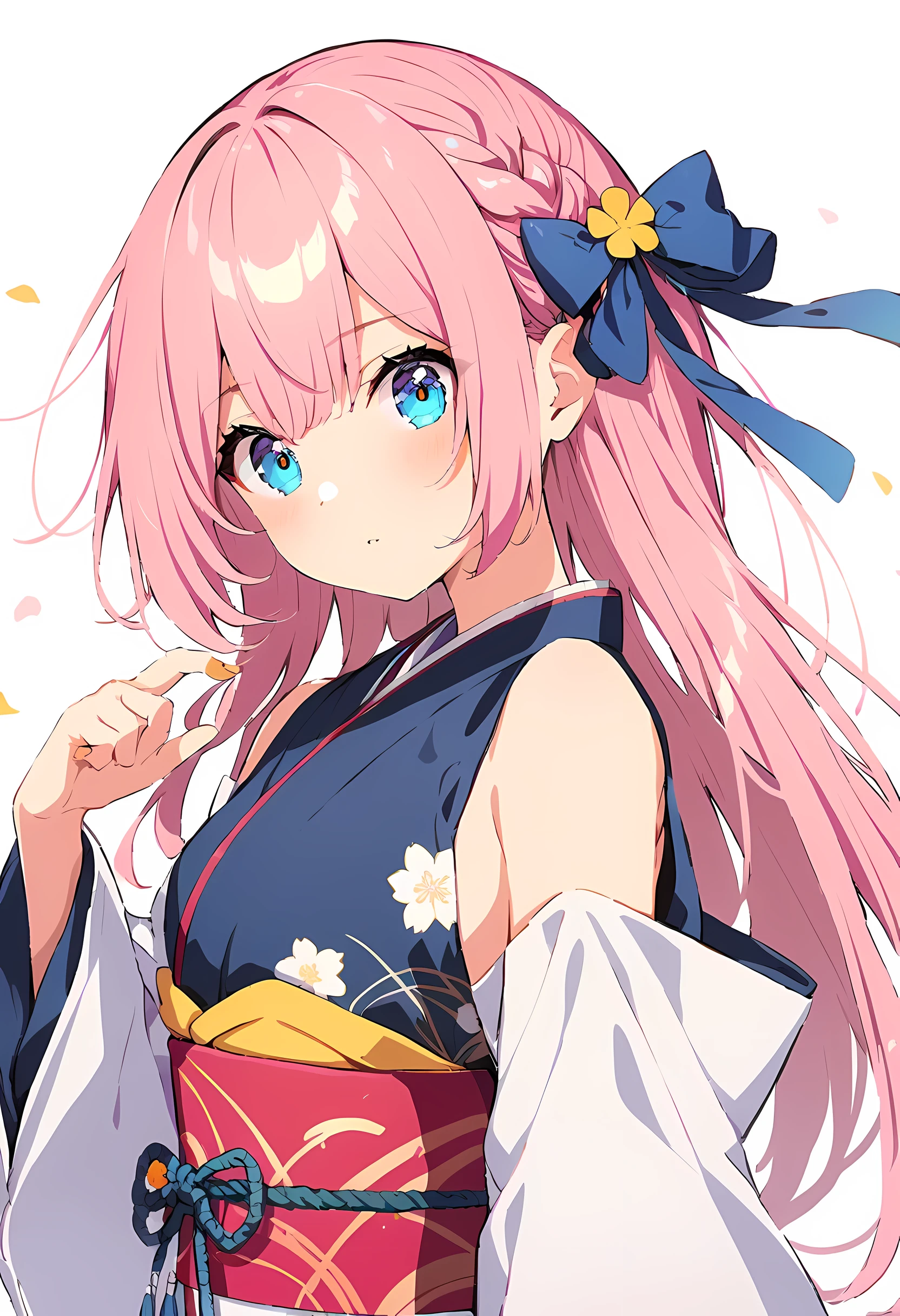 masterpiece, best quality,Lax-BK, 1 girl, alone, long hair, pink hair, very long hair, blue eyes, hair accessories, japanese clothes, separate sleeves