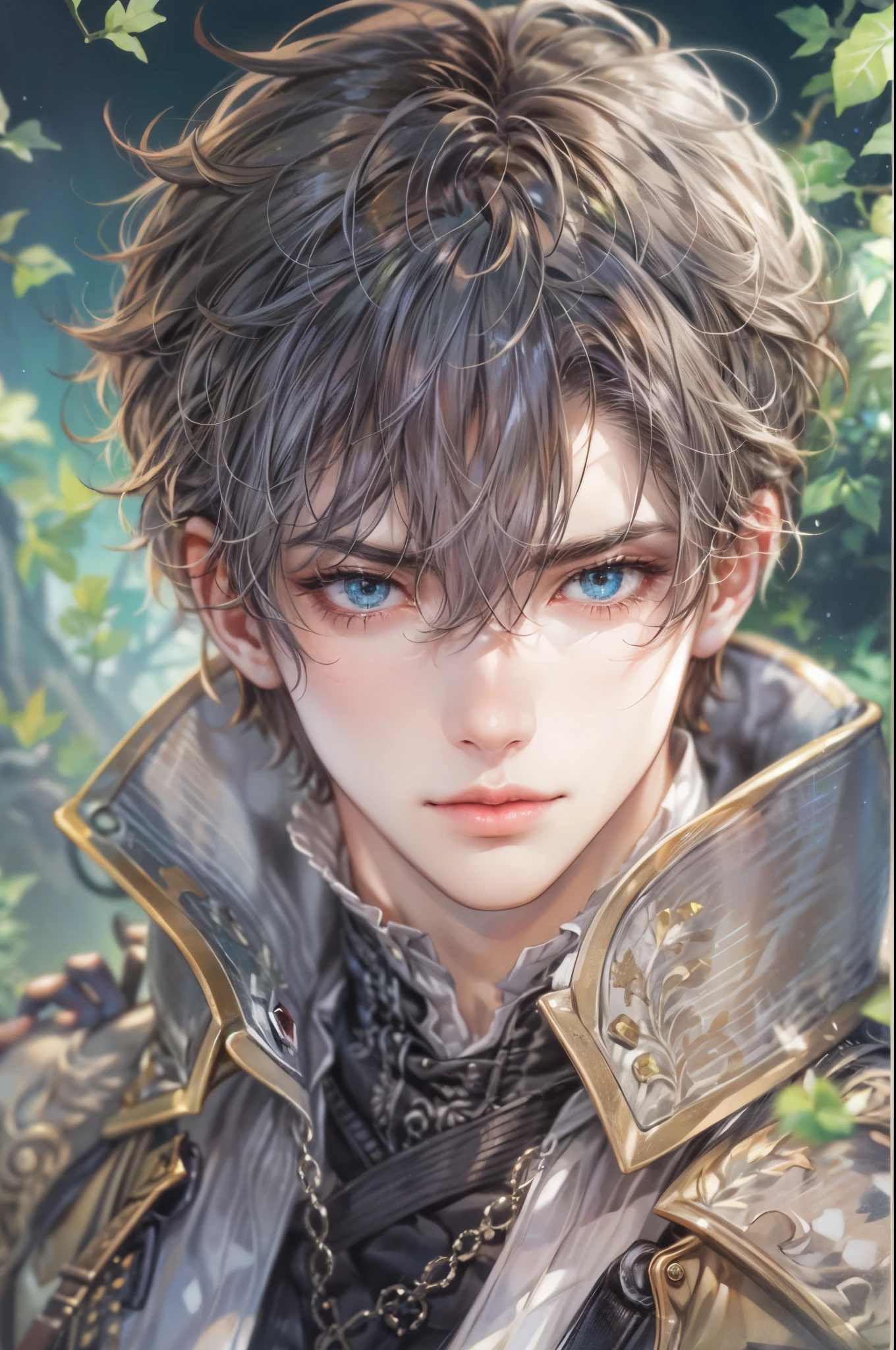 ((Best quality)), ((masterpiece)), (detailed), ((perfect face)), ((halfbody)) a character from grimms fairy tales in male version, handsome boy with an anime eyes in a detailed scene base on the character in their own story