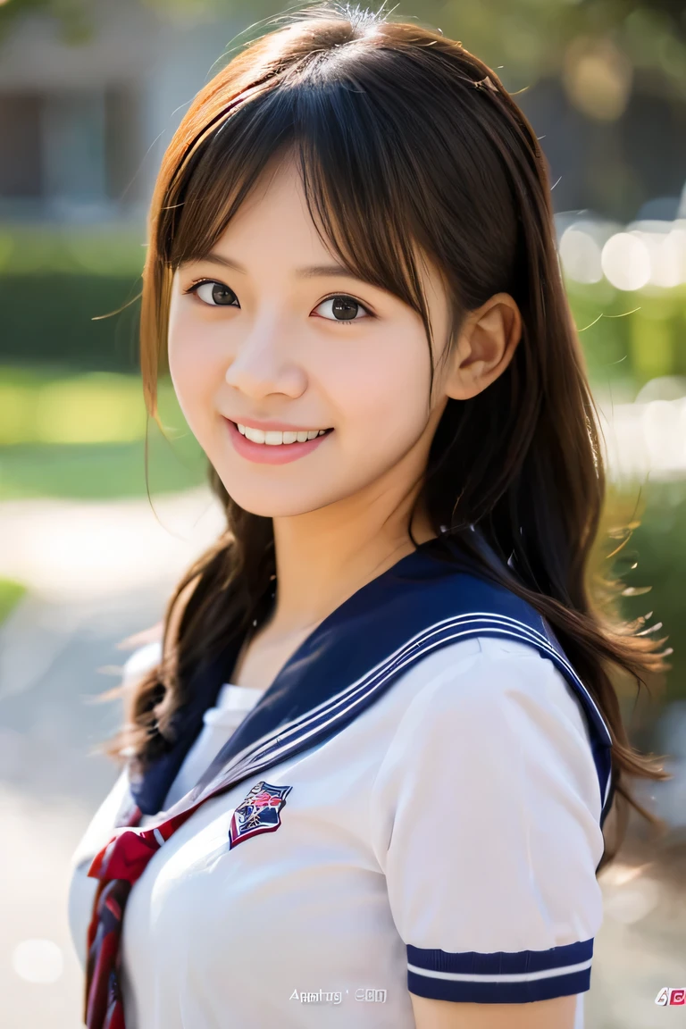 cleavage, the chest of the shirt is wide open, embarrassed , 1girl, cute, 18 years old, smiling, look at viewer, sailor uniform, seifuku, photo, realistic, best quality, hires, detailed face, classroom, detailed background, diffused lighting, depth of field, bokeh, , portrait, , ( masterpiece), accurate, anatomically correct, f/1.8, 90mm, Fujifilm GFX 50R, raw photo, regina display, super detail, high details, high quality, best quality, highres, UHD, 1080p HD, 4K, 8K, beauty,