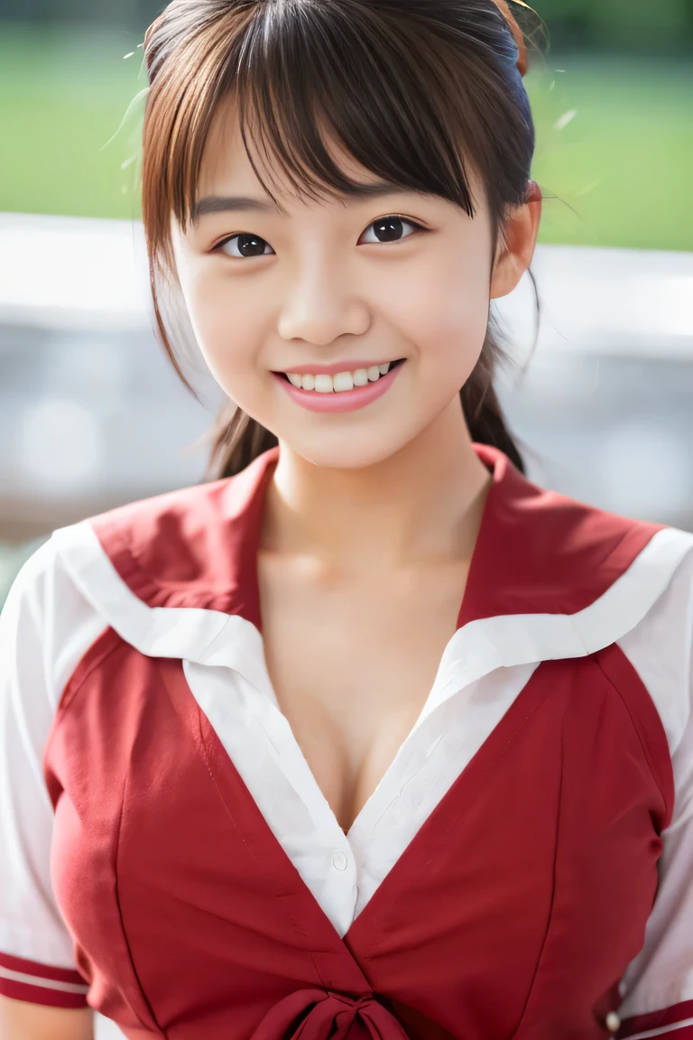 cleavage, the chest of the shirt is wide open, embarrassed , 1girl, cute, 18 years old, smiling, look at viewer, sailor uniform, seifuku, photo, realistic, best quality, hires, detailed face, classroom, detailed background, diffused lighting, depth of field, bokeh, , portrait, , ( masterpiece), accurate, anatomically correct, f/1.8, 90mm, Fujifilm GFX 50R, raw photo, regina display, super detail, high details, high quality, best quality, highres, UHD, 1080p HD, 4K, 8K, beauty,