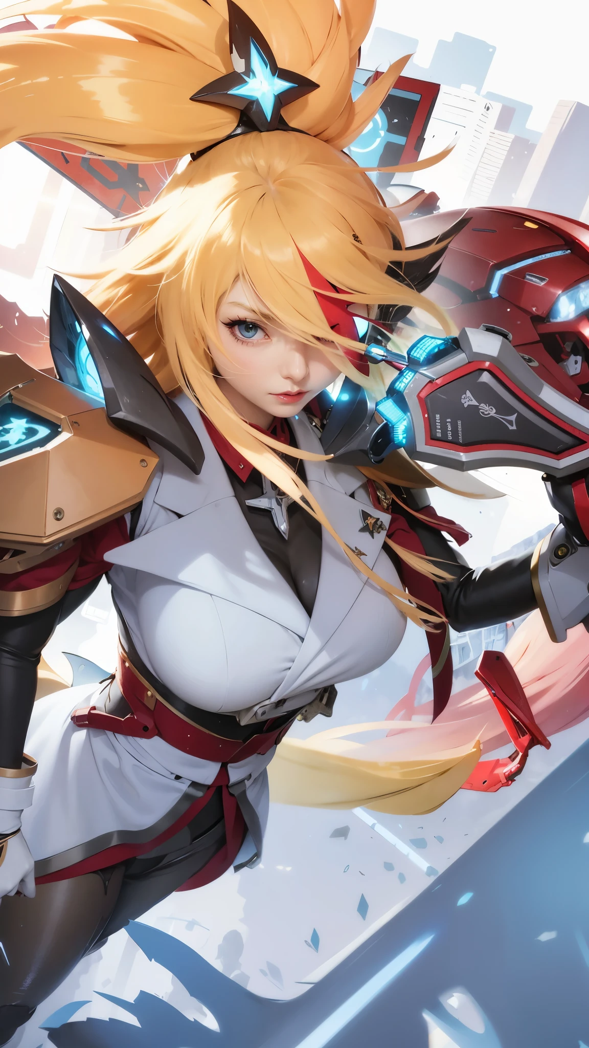 anime - style image of a woman with a sword and a helmet, mechanized valkyrie girl, ferra white mecha, cushart krenz key art feminine, girl in mecha cyber armor, female mecha, guilty gear strive splash art, inspired by Krenz Cushart, cushart kenz, anime mecha aesthetic, cyberpunk anime girl mech