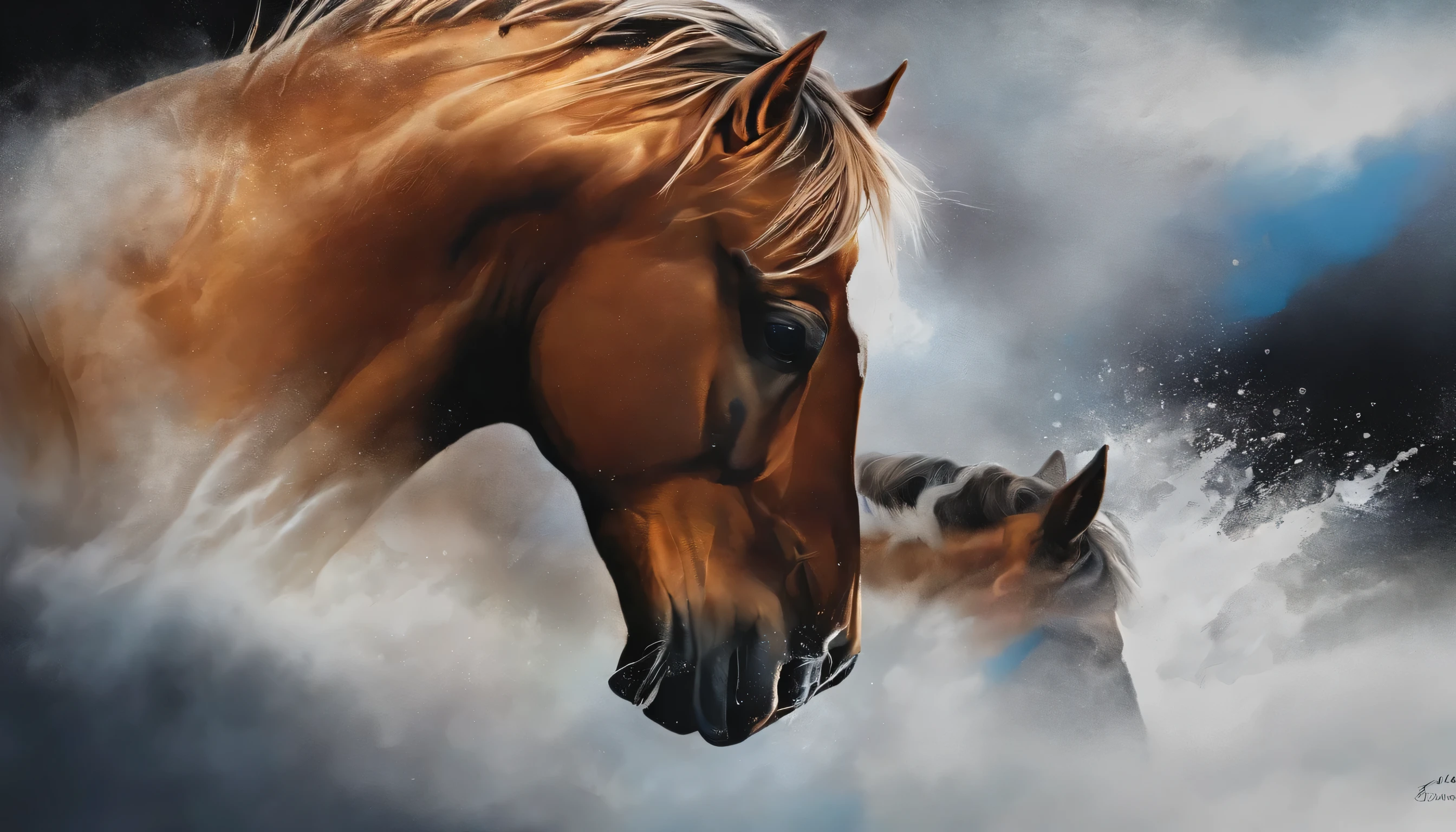 splashart, Horse Head, ((Backgrounid branco)), olhos penetrantes, epic instagram, art stations, estilo splash de tinta colorida, Contornos, hiper detalhado intrincadamente detalhado, motor irreal, genial, detalhes intrincados, tela inicial, cores complementares, Fantastic Art Concept, 8K resolution, A obra-prima do Deviantart, oil painted, pinceladas pesadas, gotas de tinta, Splash-proof