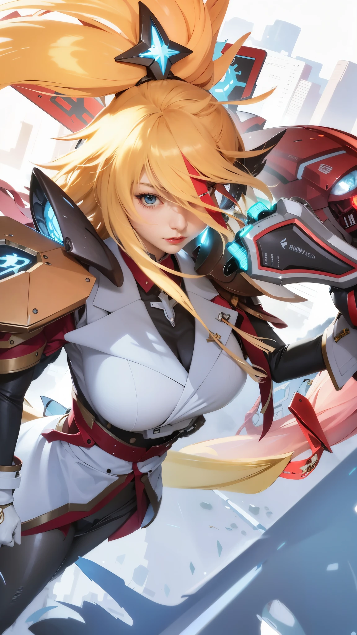 anime - style image of a woman with a sword and a helmet, mechanized valkyrie girl, ferra white mecha, cushart krenz key art feminine, girl in mecha cyber armor, female mecha, guilty gear strive splash art, inspired by Krenz Cushart, cushart kenz, anime mecha aesthetic, cyberpunk anime girl mech