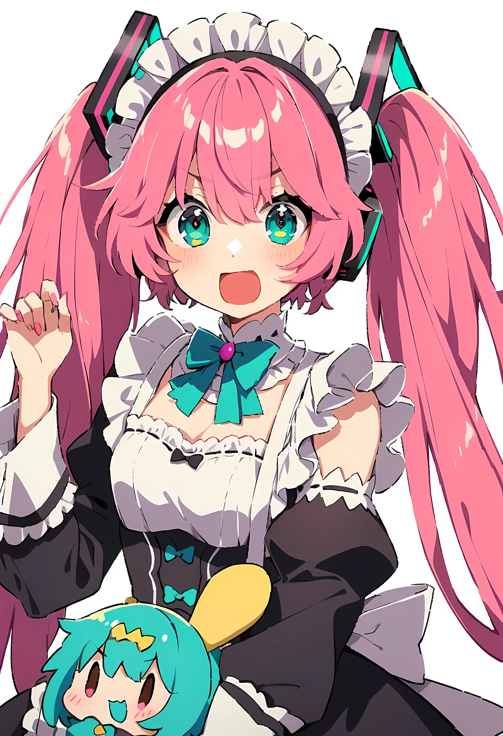 (((maid uniform)))), (((Big deal)))), Drunk eyes, Hatsune Miku,